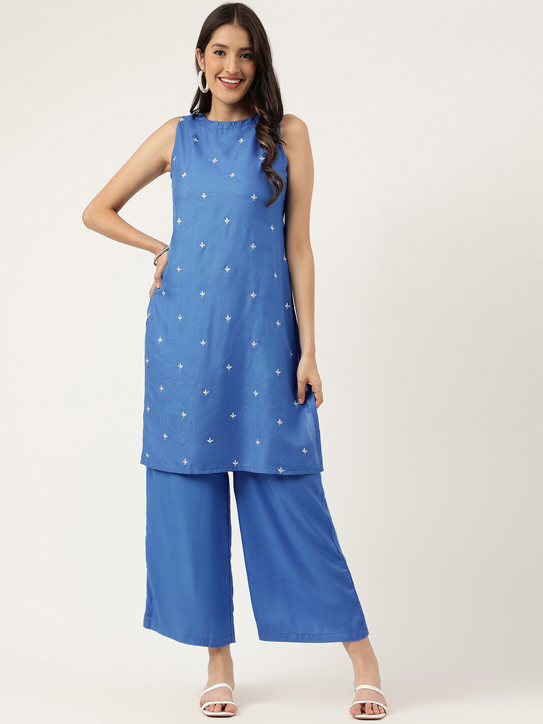 

Cora Ethnic Motifs Embroidered Straight Kurta With Palazzos, Blue