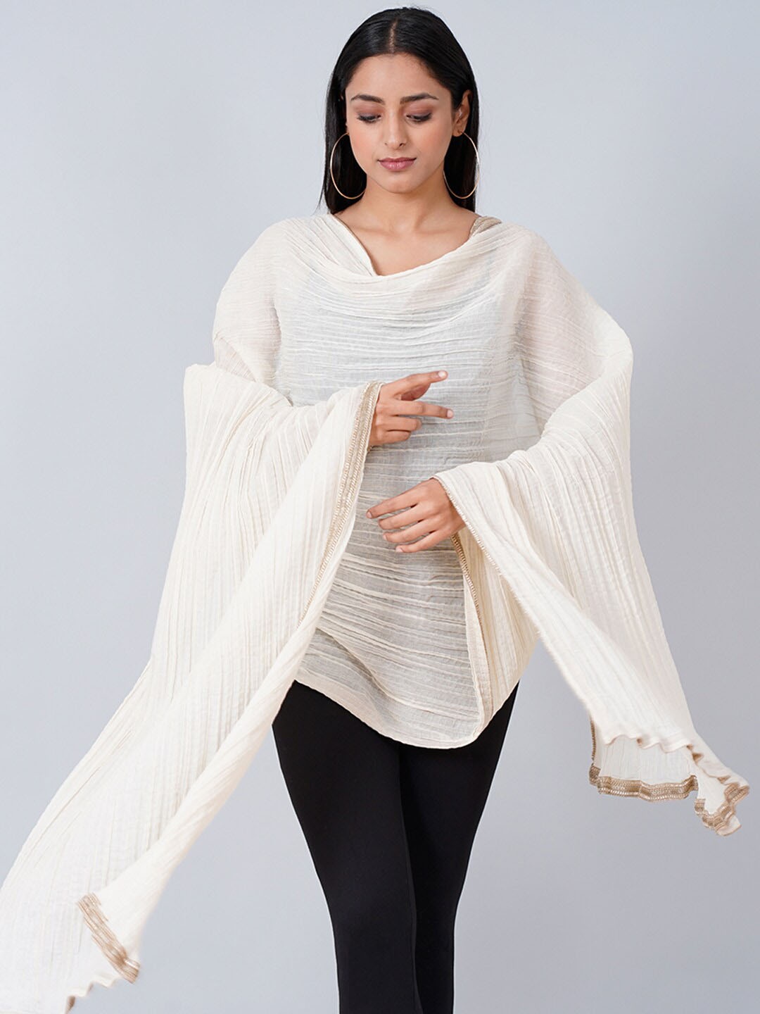 

First Resort by Ramola Bachchan Cotton Crinkled Dupatta, Off white