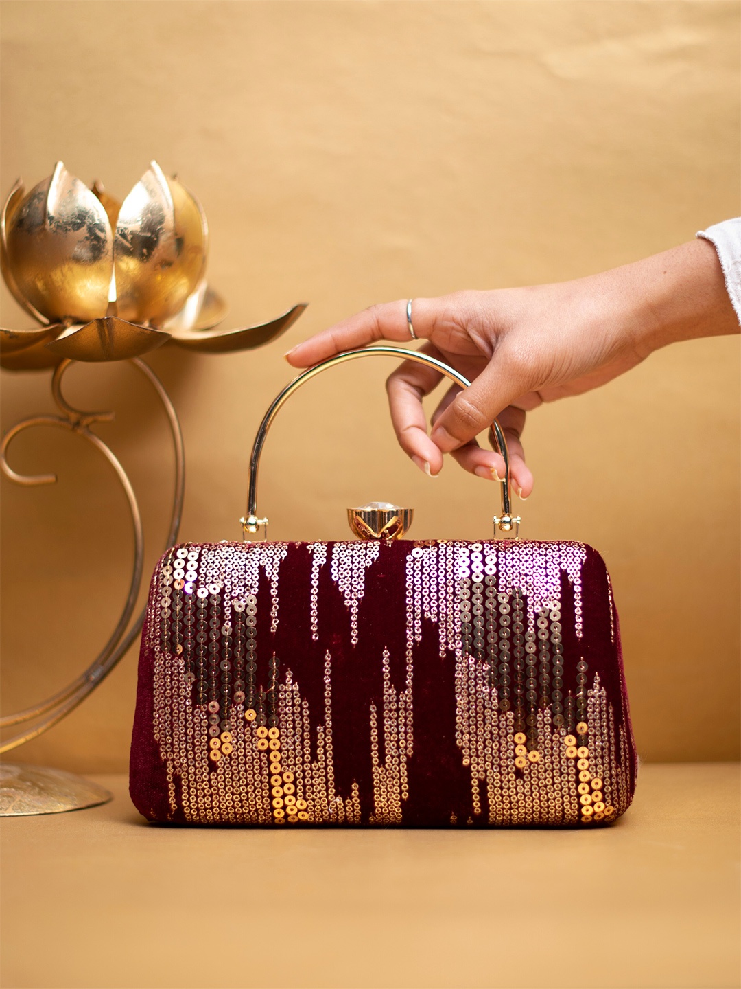 

ARTKLIM Embroidered Box Clutch, Maroon