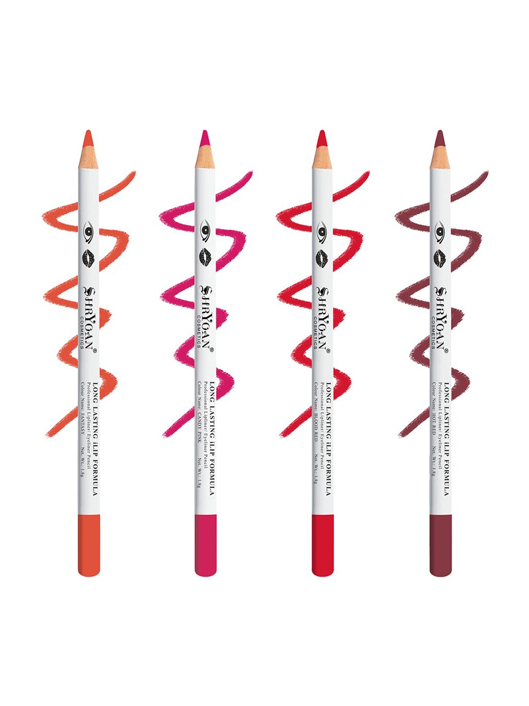 

SHRYOAN Set Of 4 Long Lasting iLip Formula Lipliner & Eyeliner Pencil - Shades 12+14+16+19, Multi