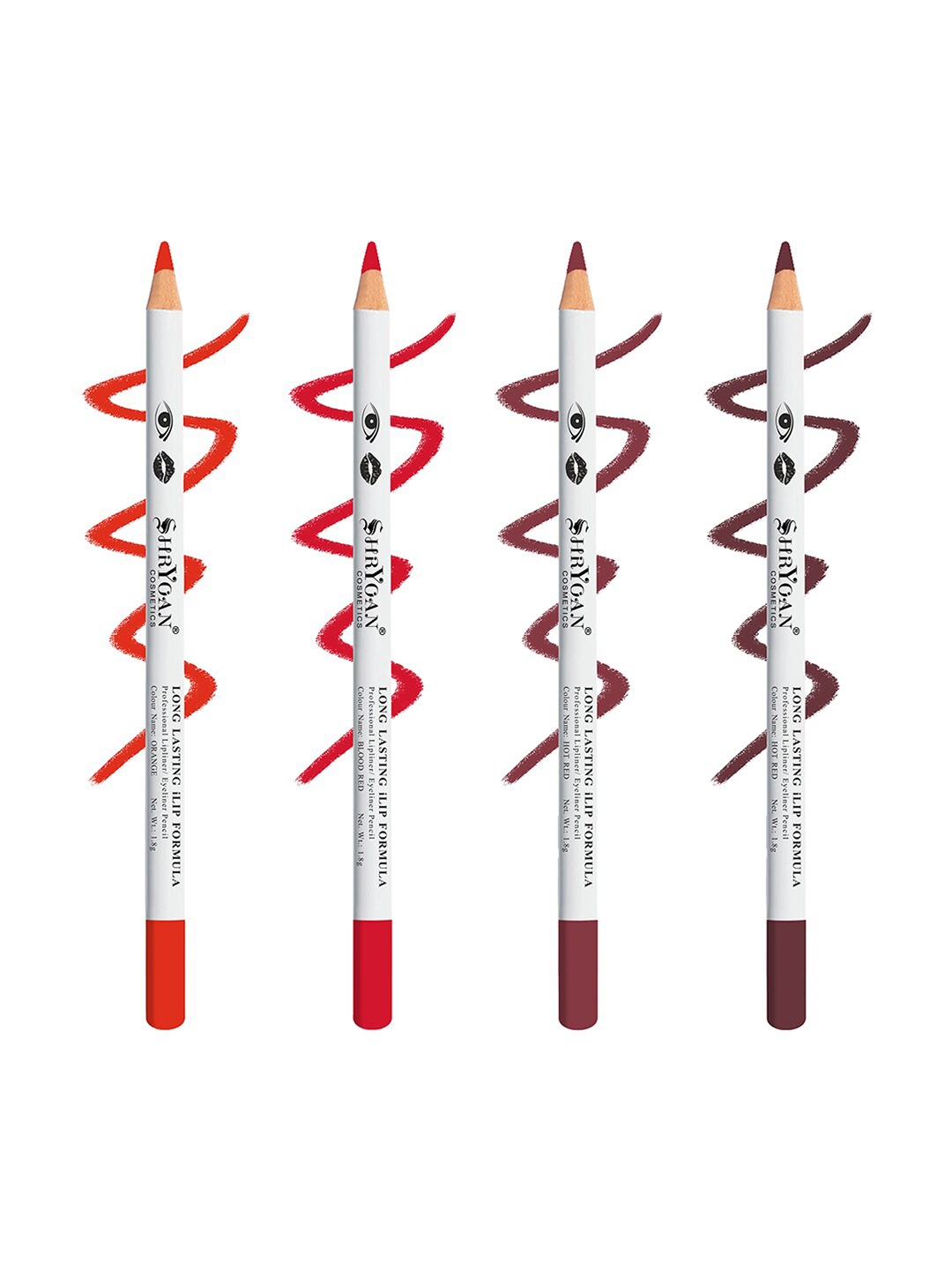 

SHRYOAN Set Of 4 Long Lasting iLip Formula Lipliner & Eyeliner Pencil - Shades 15+16+19+20, Multi