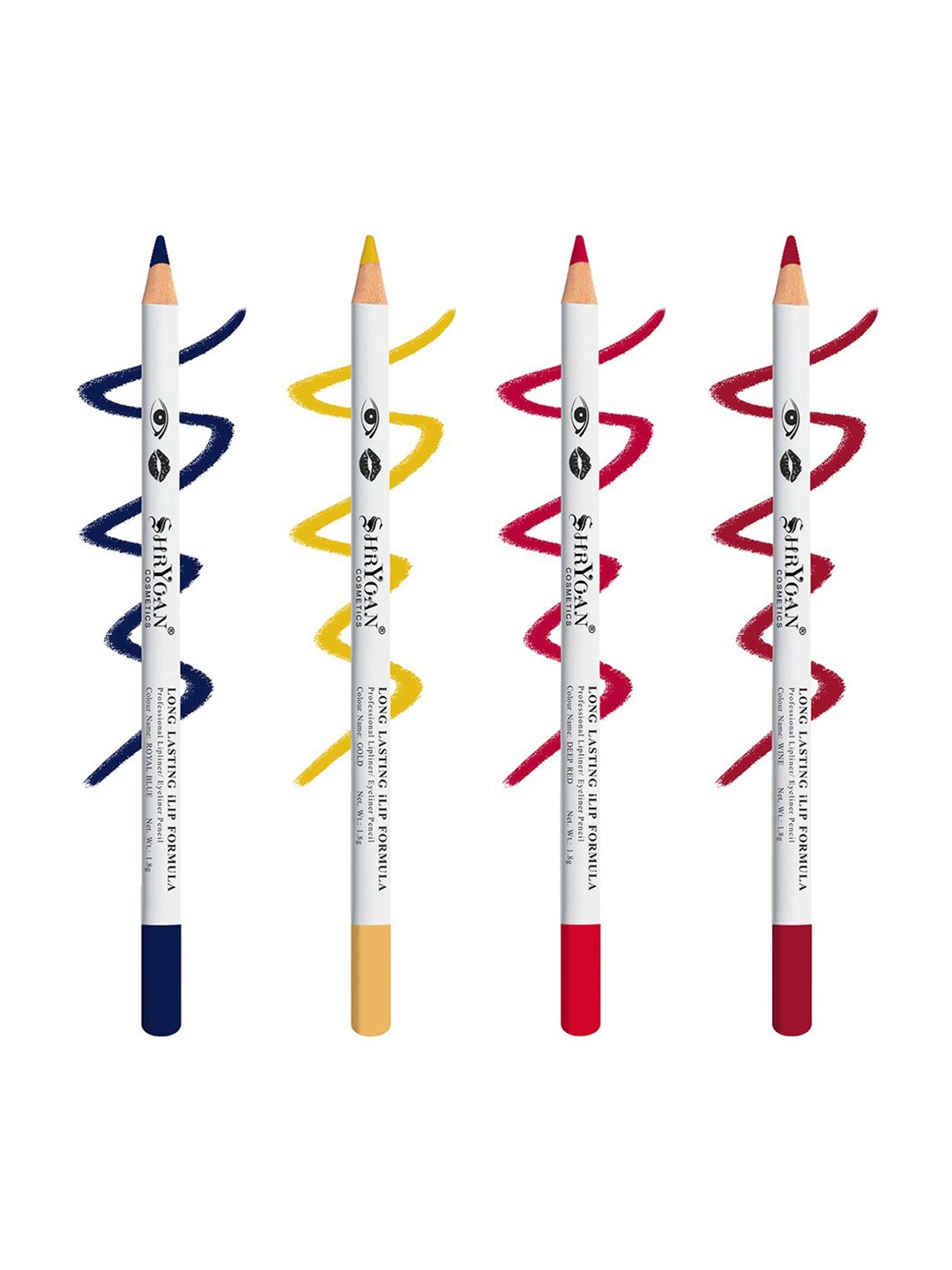 

SHRYOAN Set Of 4 Long Lasting iLip Formula Lipliner & Eyeliner Pencil - Shades 5+6+10+11, Multi