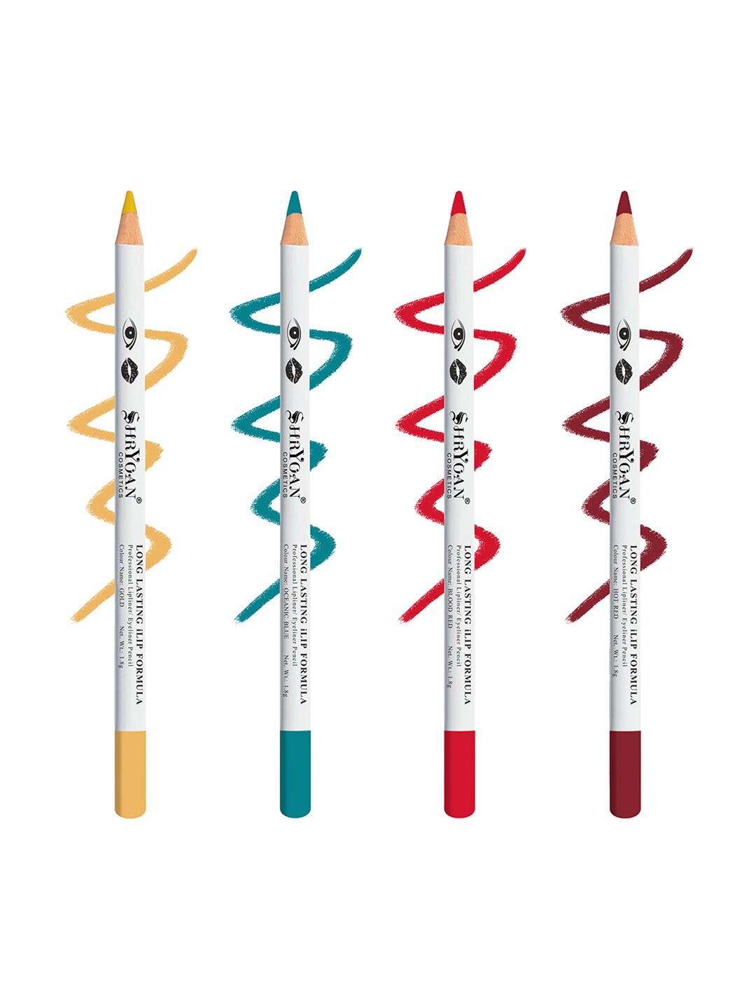 

SHRYOAN Set Of 4 Long Lasting iLip Formula Lipliner & Eyeliner Pencil - Shades 6+7+16+22, Multi