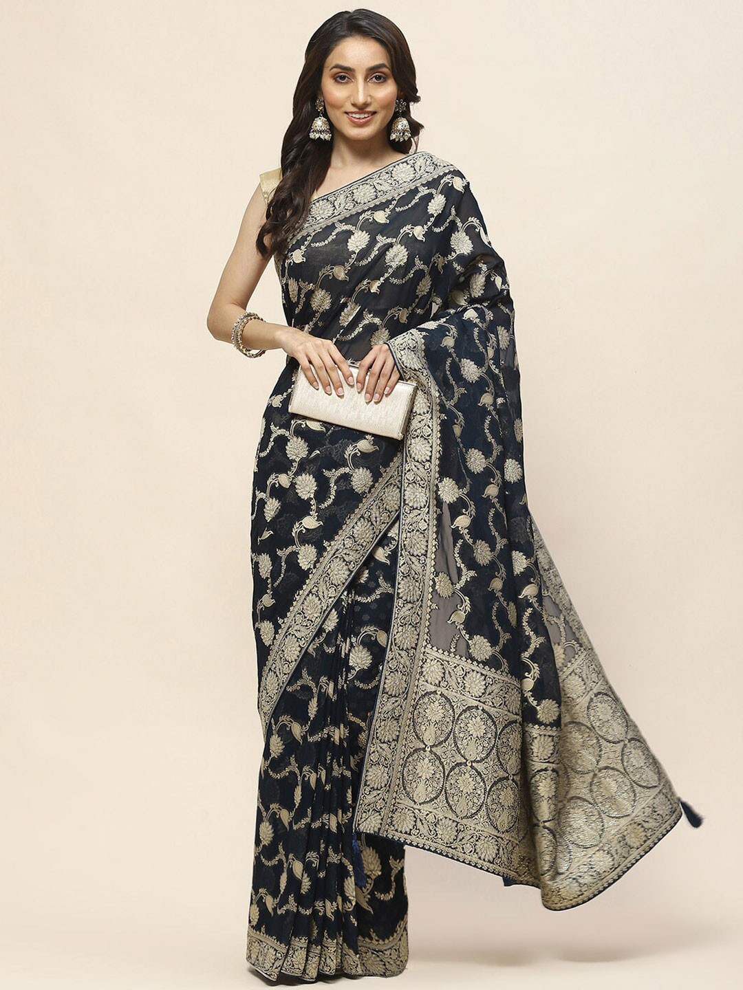 

Meena Bazaar Woven Design Zari Saree, Blue