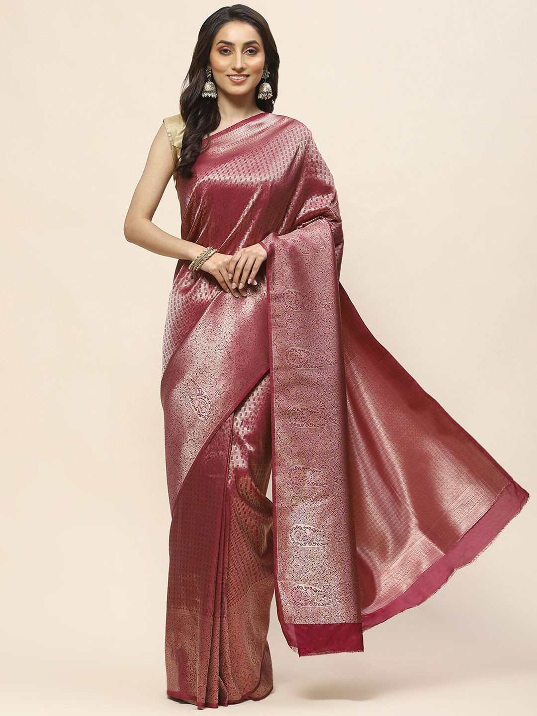 

Meena Bazaar Woven Design Zari Saree, Burgundy