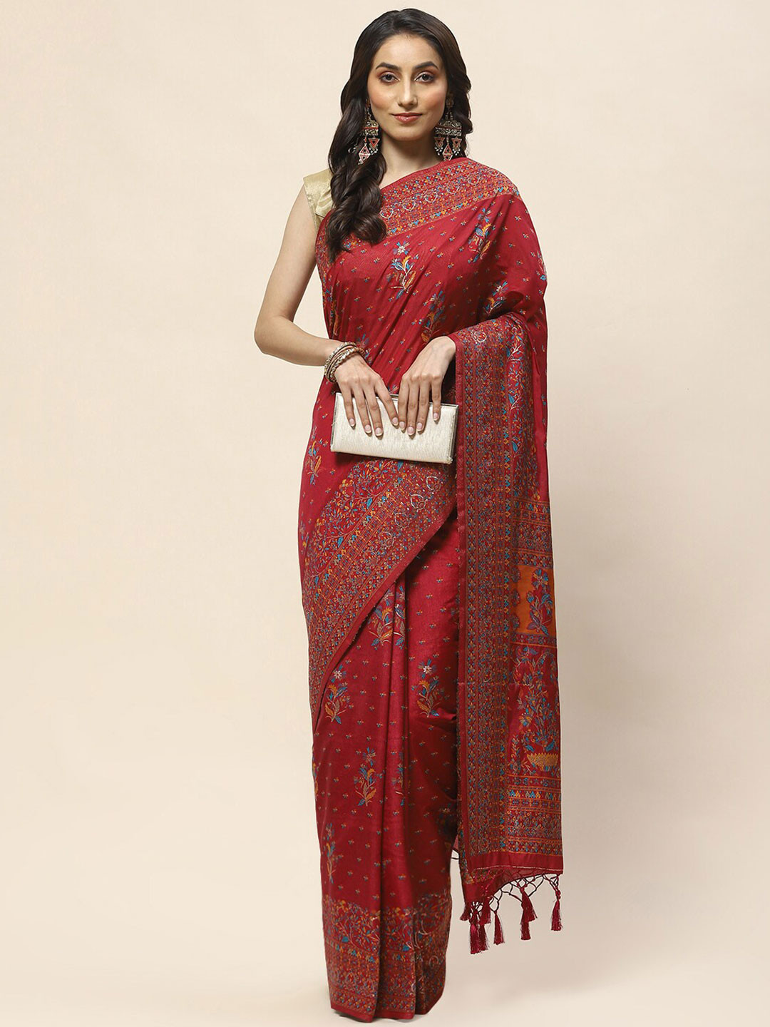 

Meena Bazaar Ethnic Motifs Woven Design Zari Saree, Burgundy