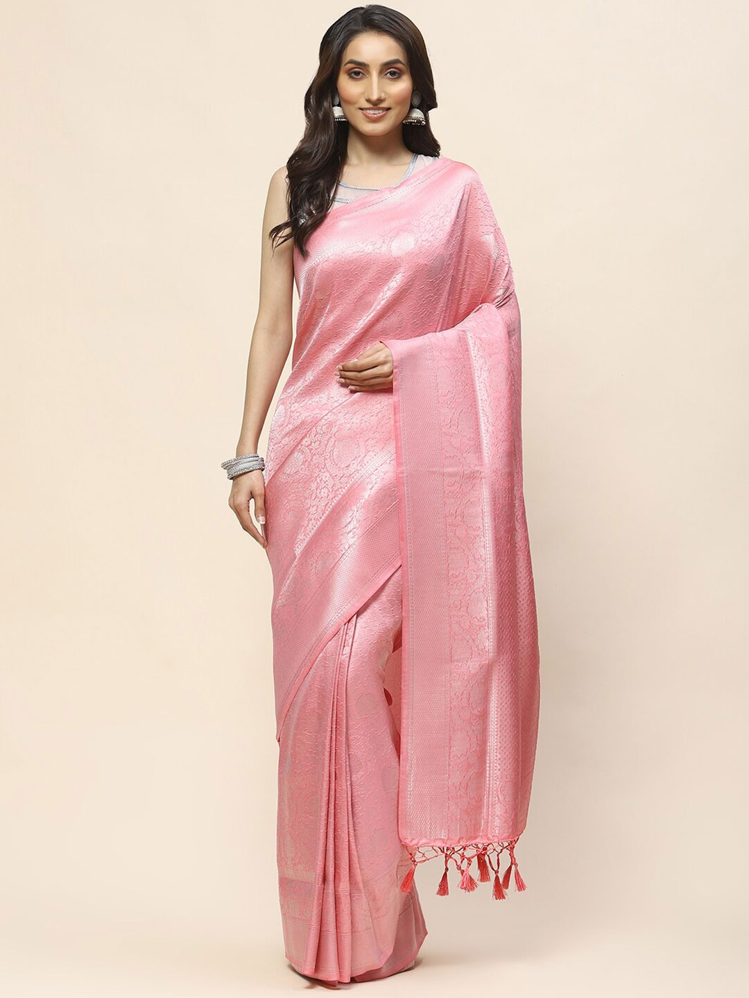 

Meena Bazaar Woven Design Zari Saree, Pink