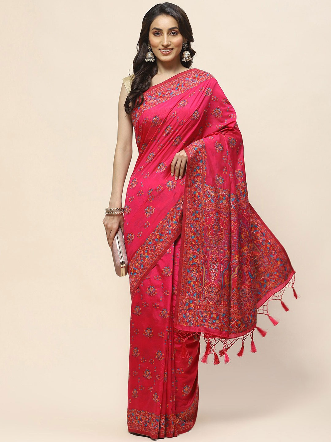 

Meena Bazaar Woven Design Zari Saree, Pink