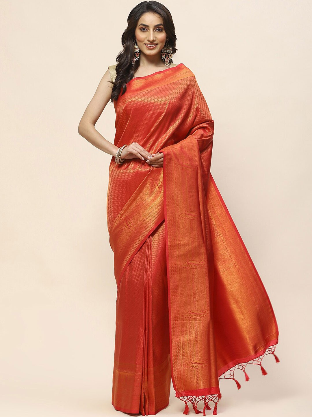 

Meena Bazaar Woven Design Saree, Red