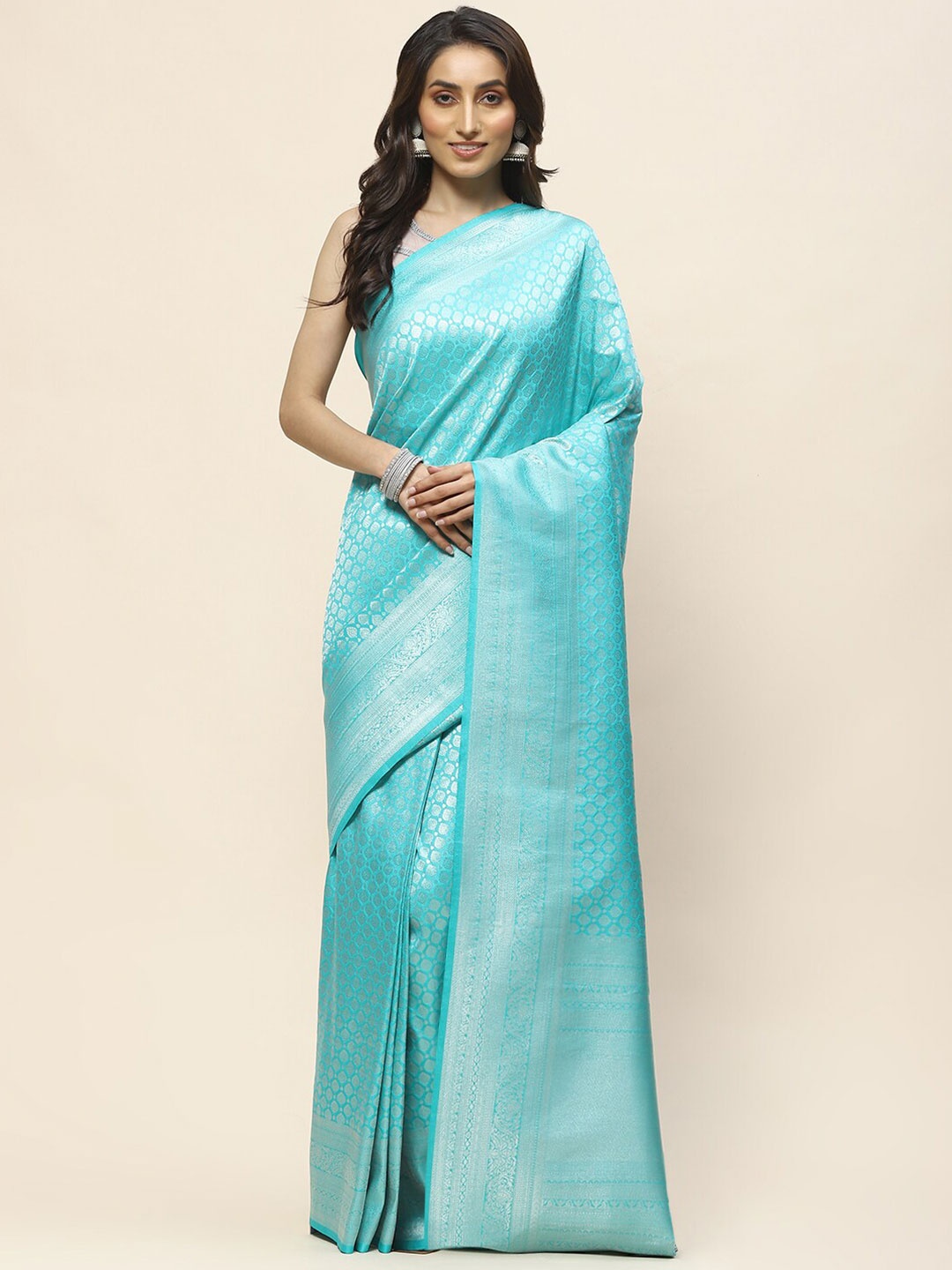 

Meena Bazaar Woven Design Zari Saree, Sea green