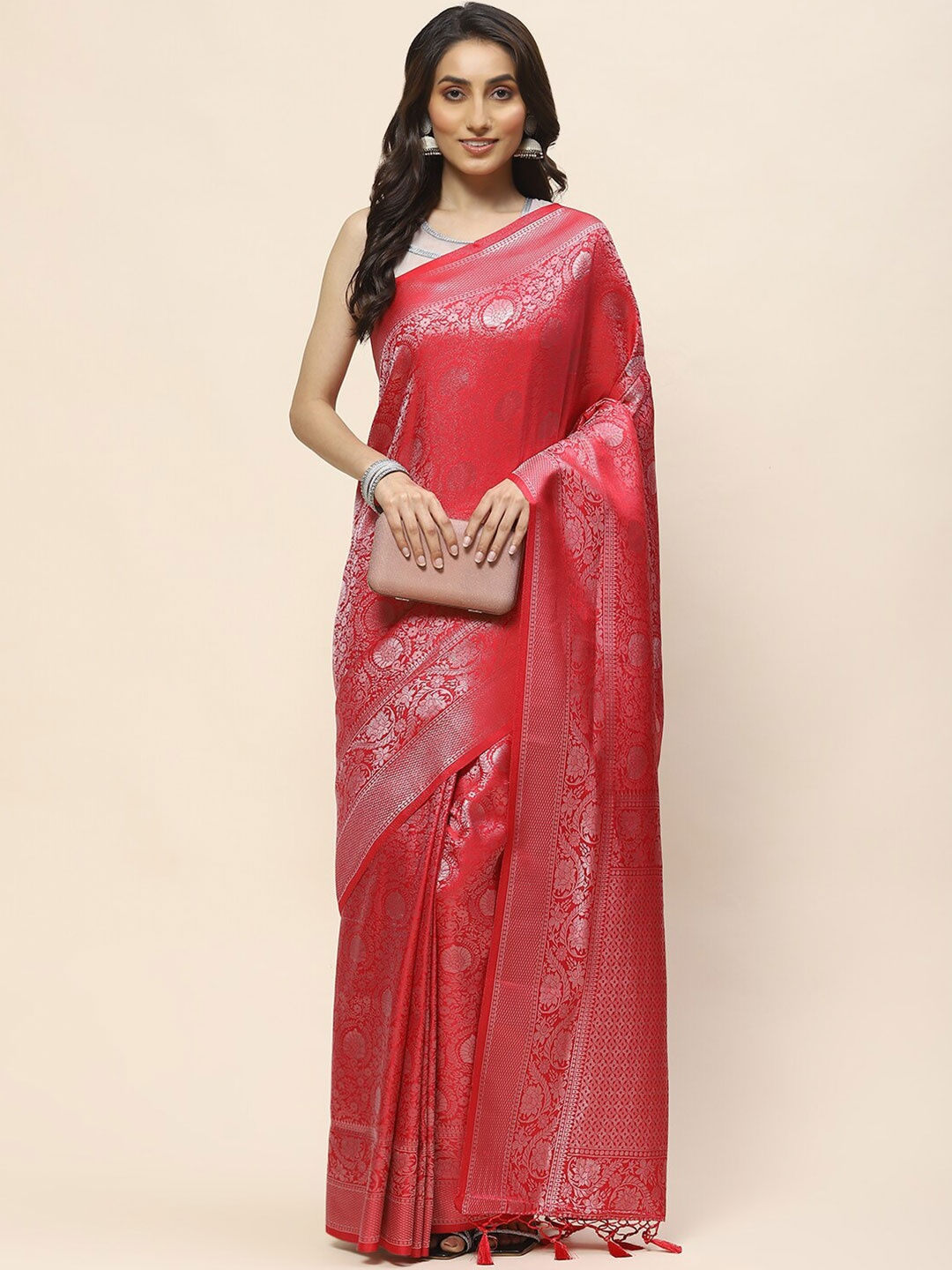 

Meena Bazaar Woven Design Zari Saree, Pink