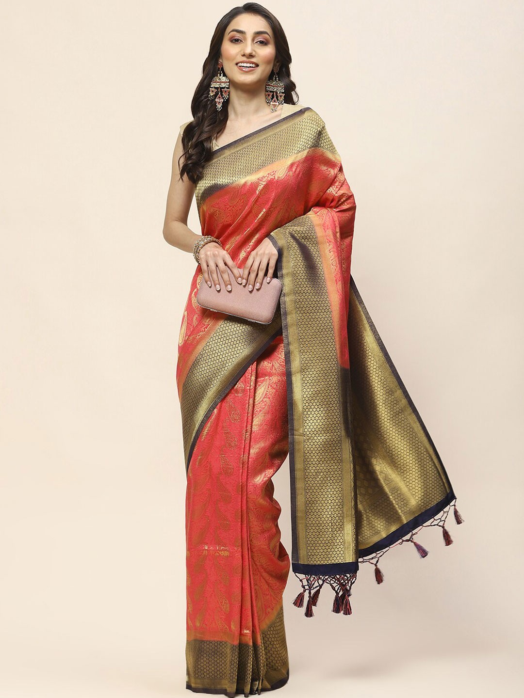 

Meena Bazaar Woven Design Zari Saree, Pink