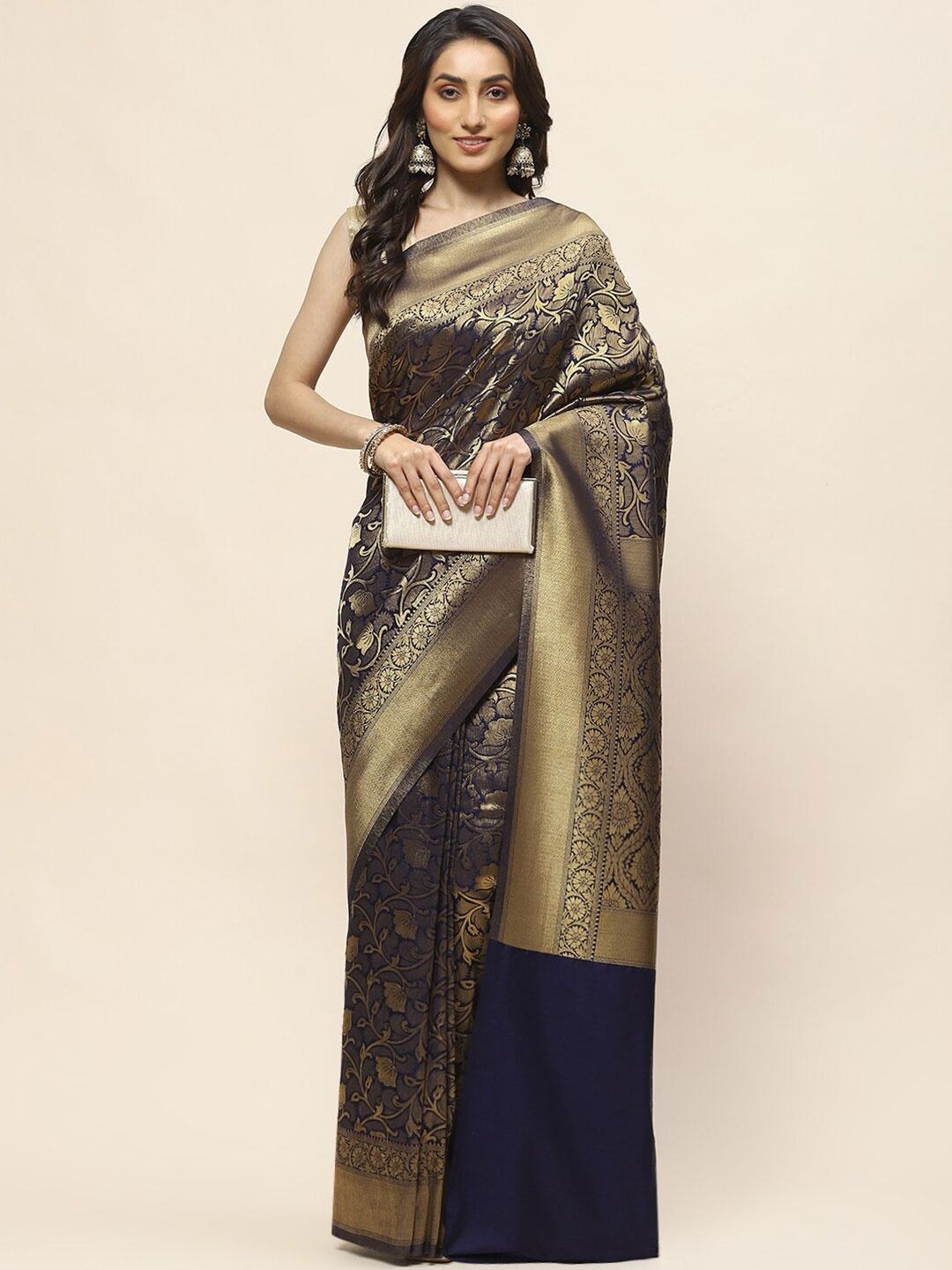 

Meena Bazaar Woven Design Zari Saree, Navy blue