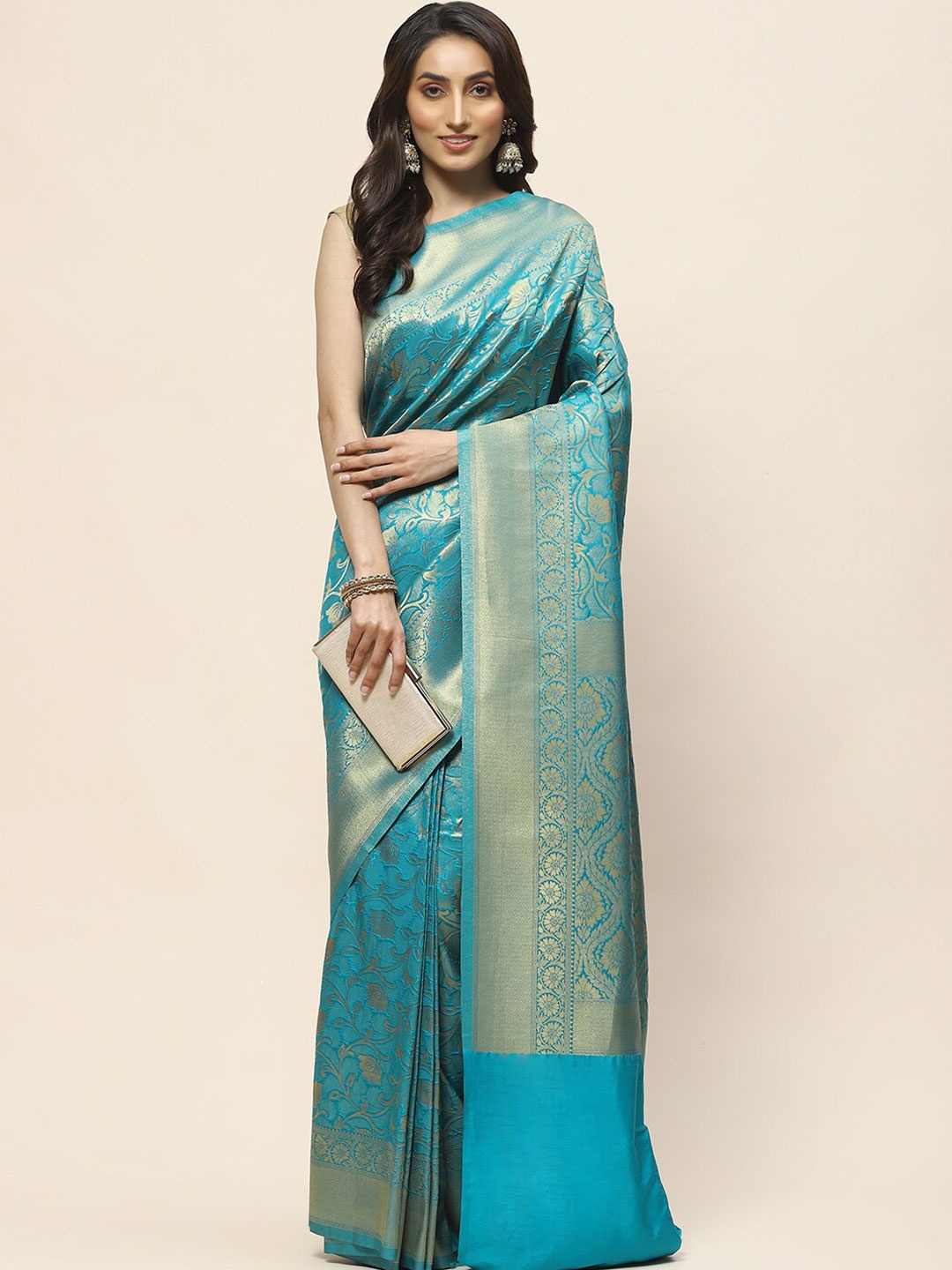 

Meena Bazaar Woven Design Zari Art Silk Saree, Blue