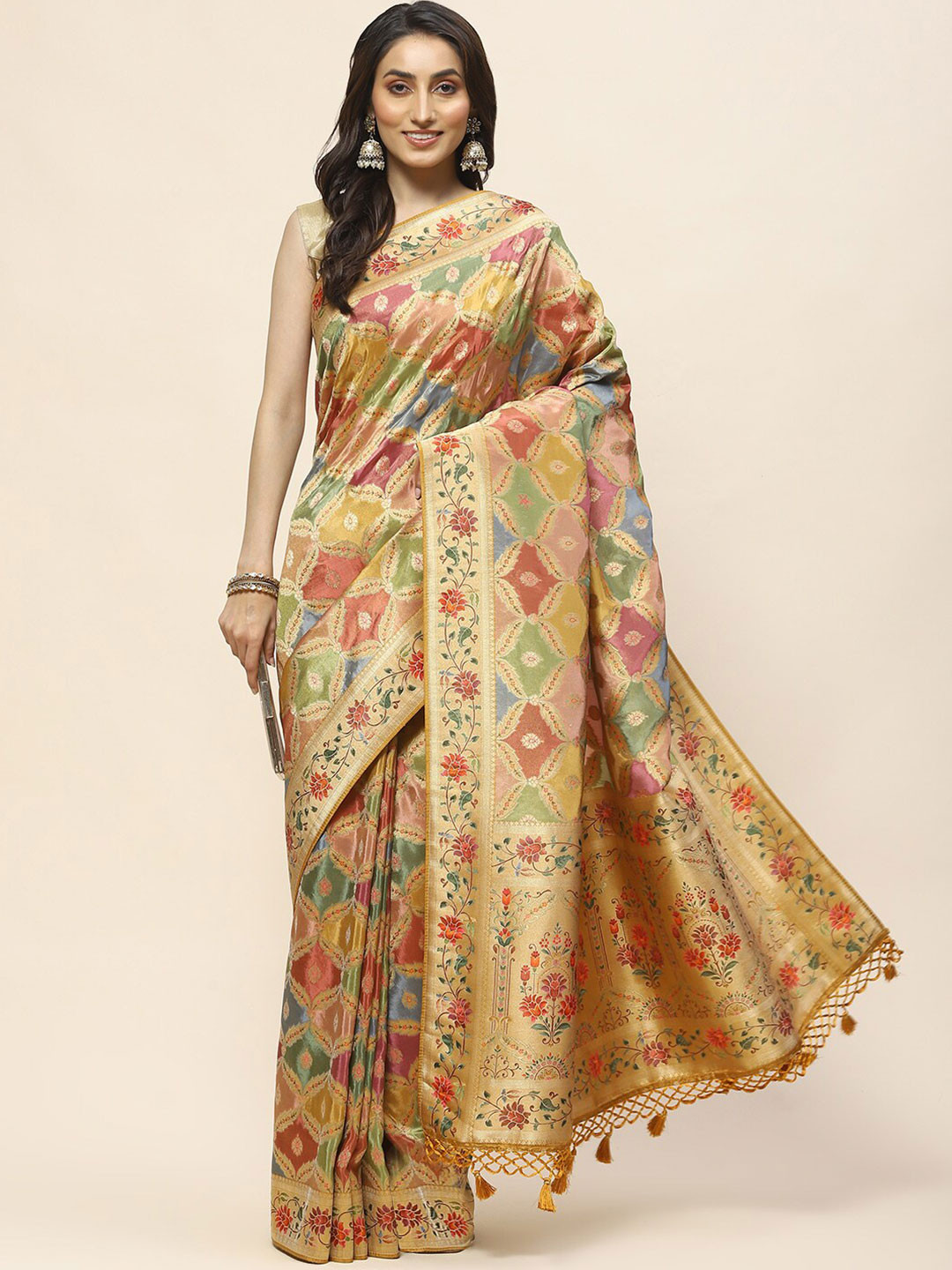 

Meena Bazaar Woven Design Zari Saree, Mustard