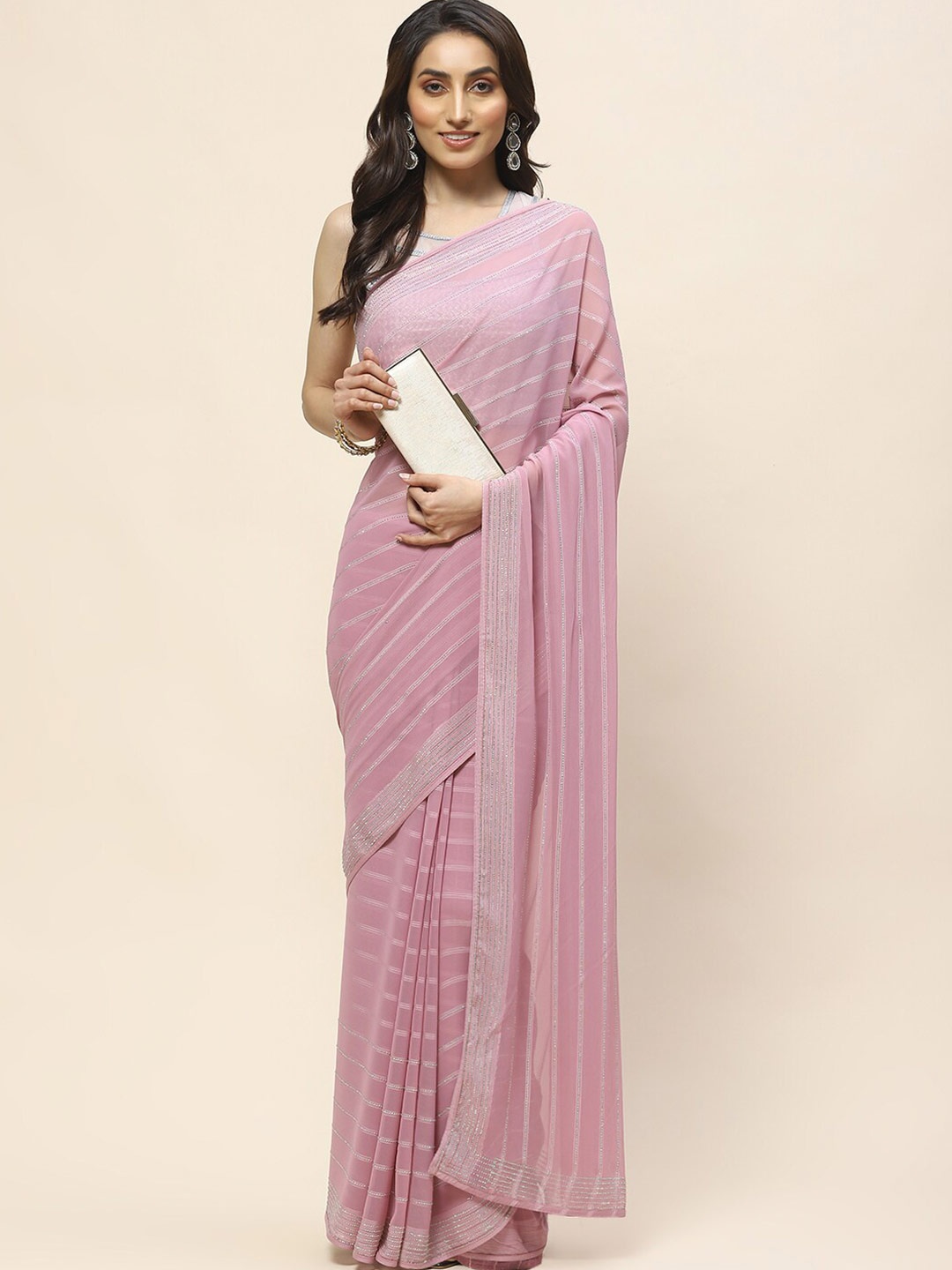 

Meena Bazaar Embellished Beads and Stones Saree, Lavender