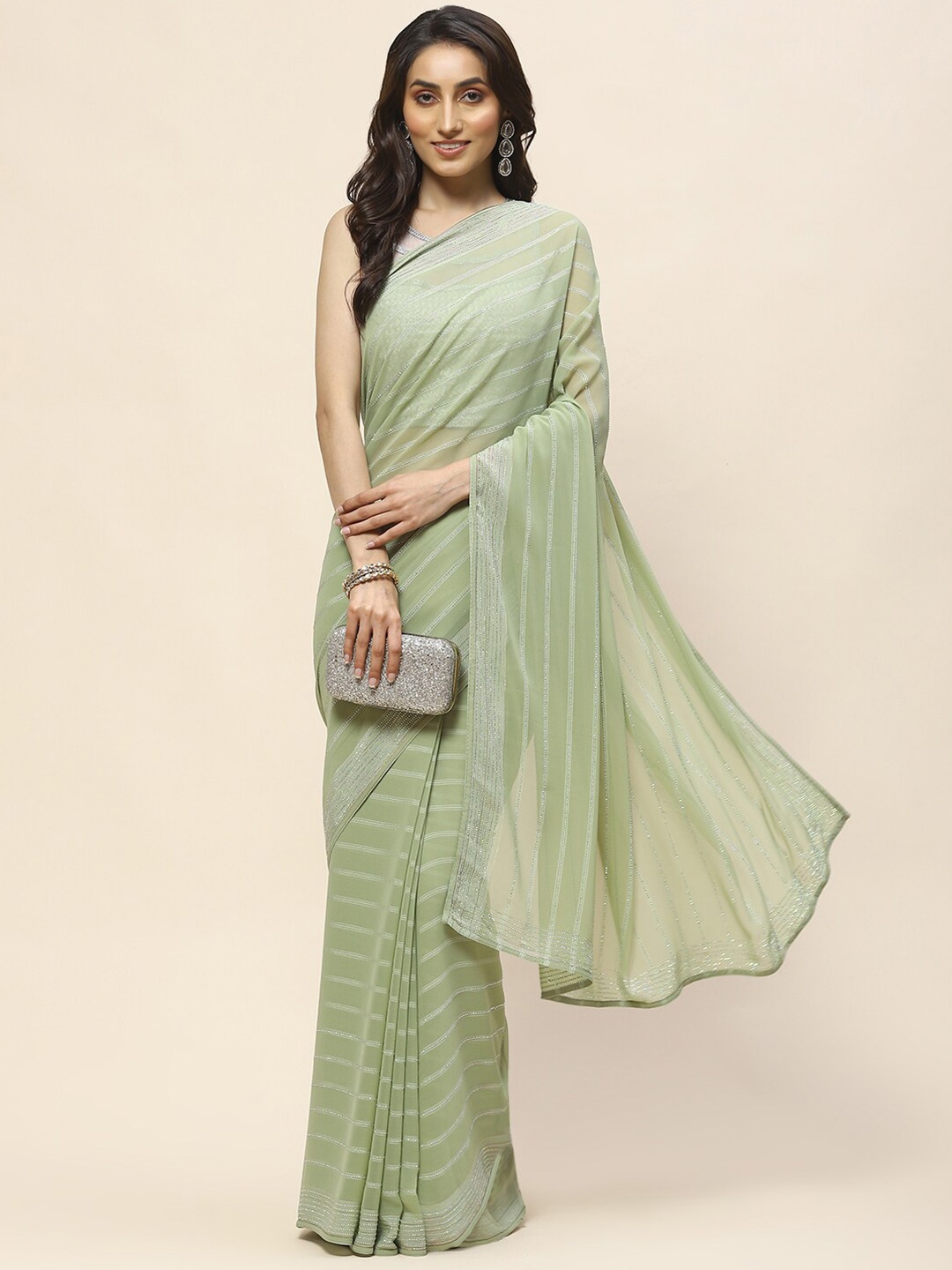 

Meena Bazaar Embellished Sequinned Saree, Green