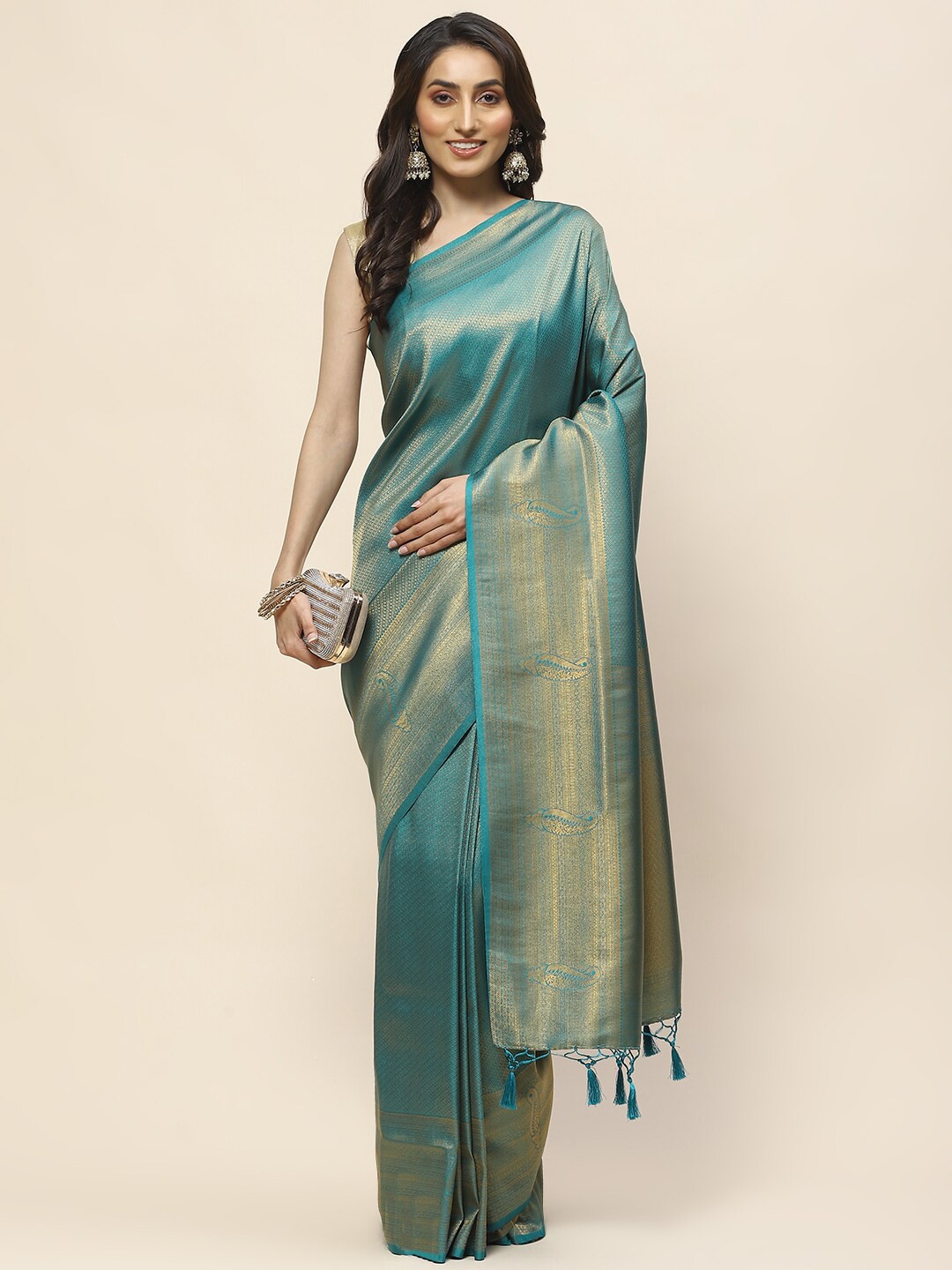 

Meena Bazaar Woven Design Zari Saree, Blue