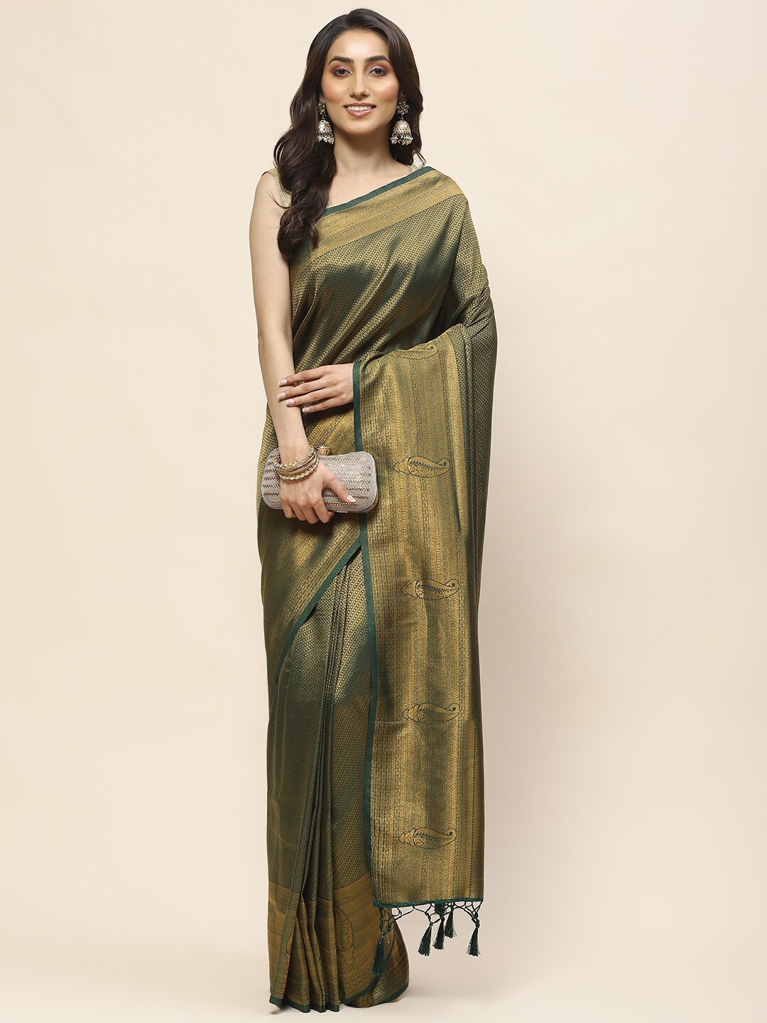 

Meena Bazaar Woven Design Zari Saree, Green