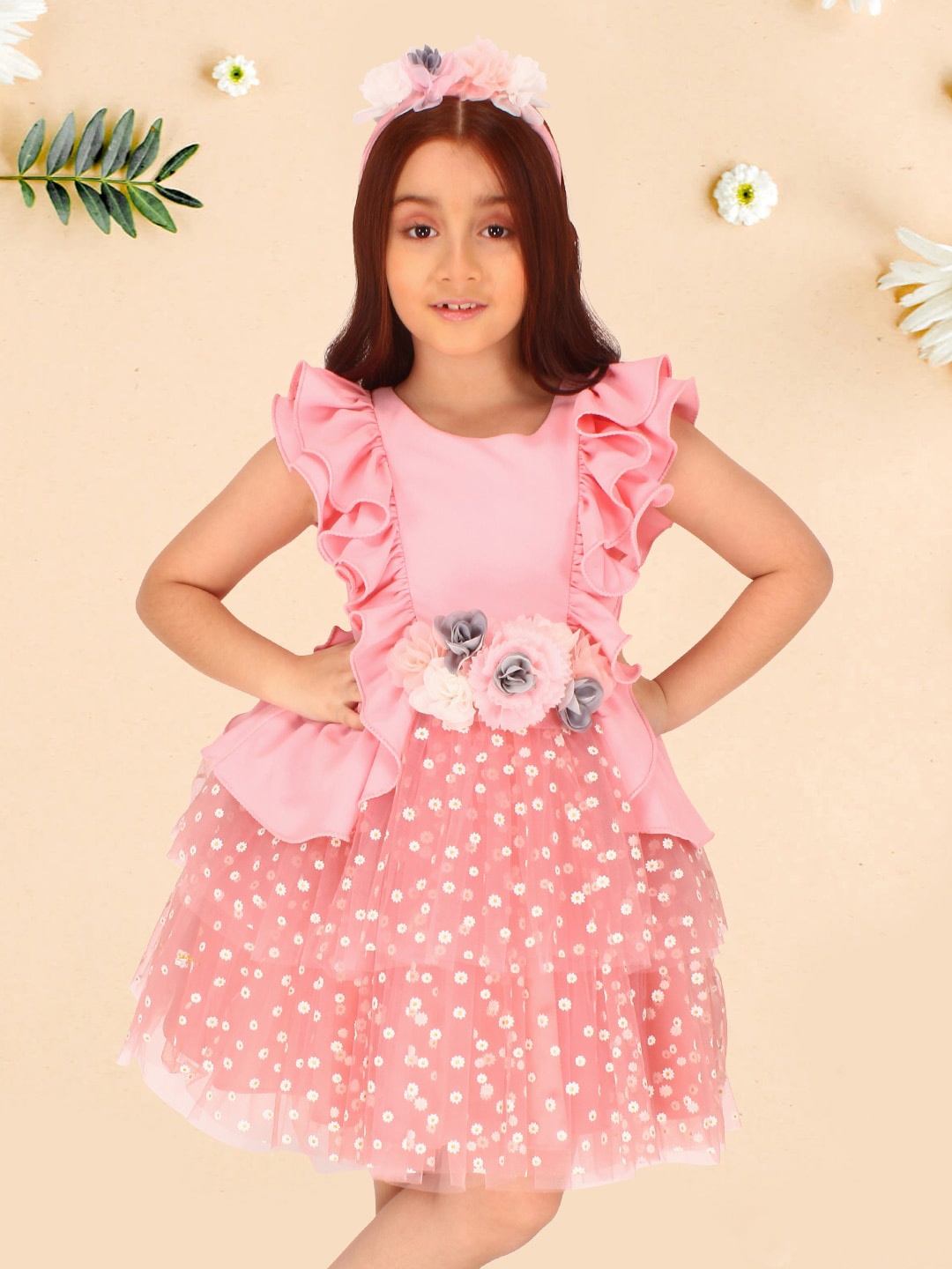 

CUTECUMBER Girls Embellished Fit & Flare Dress, Pink