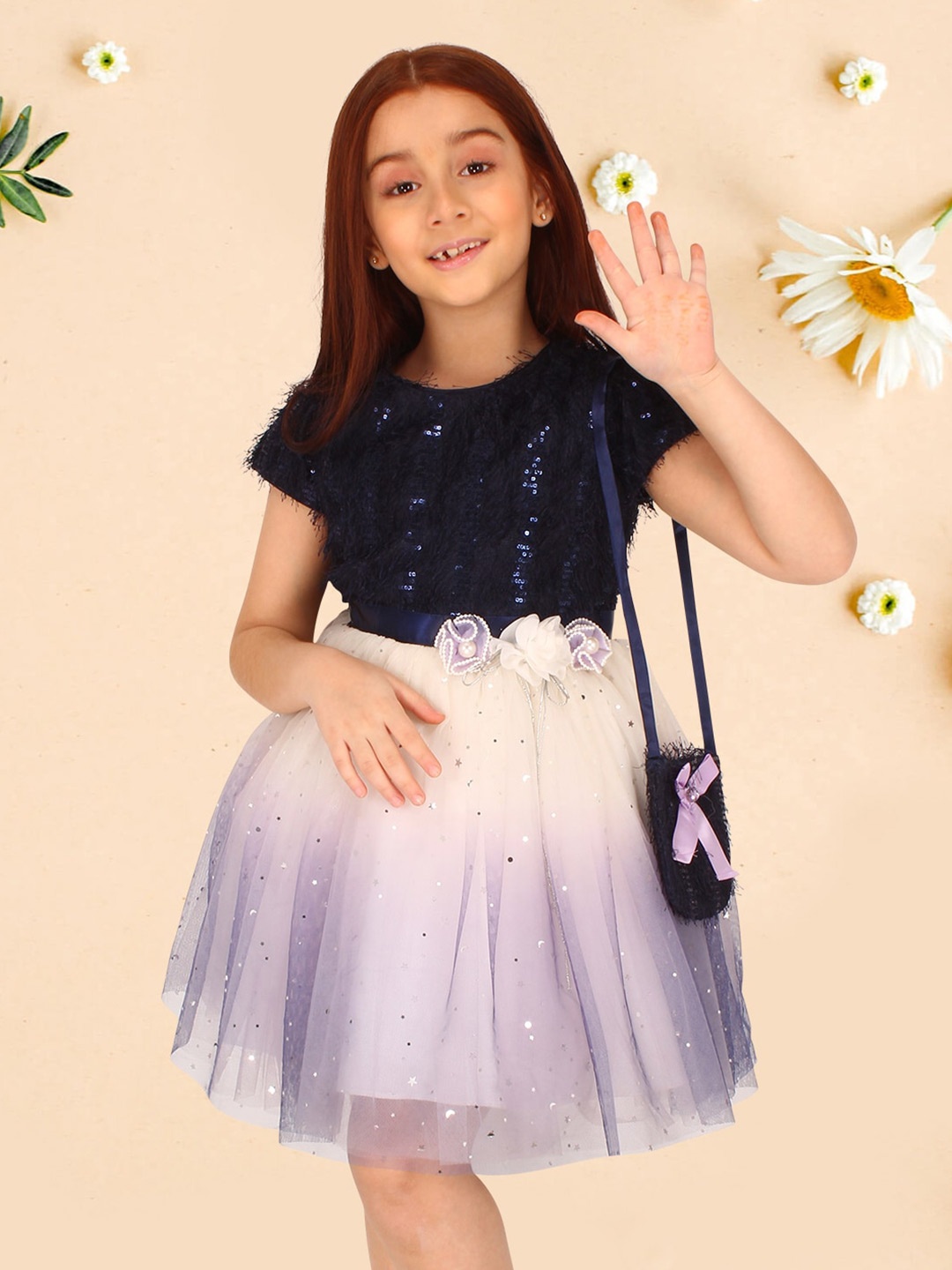 

CUTECUMBER Girls Embellished Fit & Flare Dress, Blue