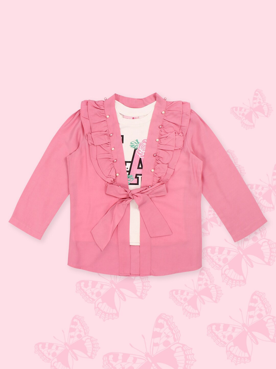 

CUTECUMBER Mandarin Collar Long Sleeves Top, Pink