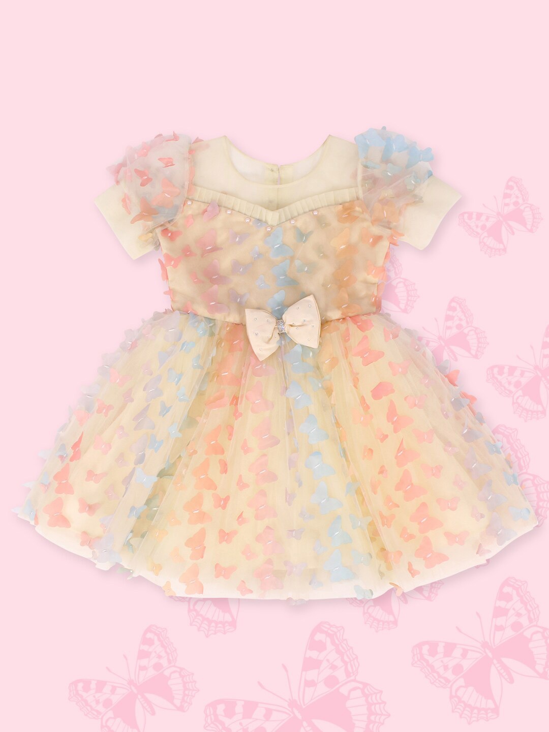 

CUTECUMBER Girls Net Fit & Flare Dress, Beige