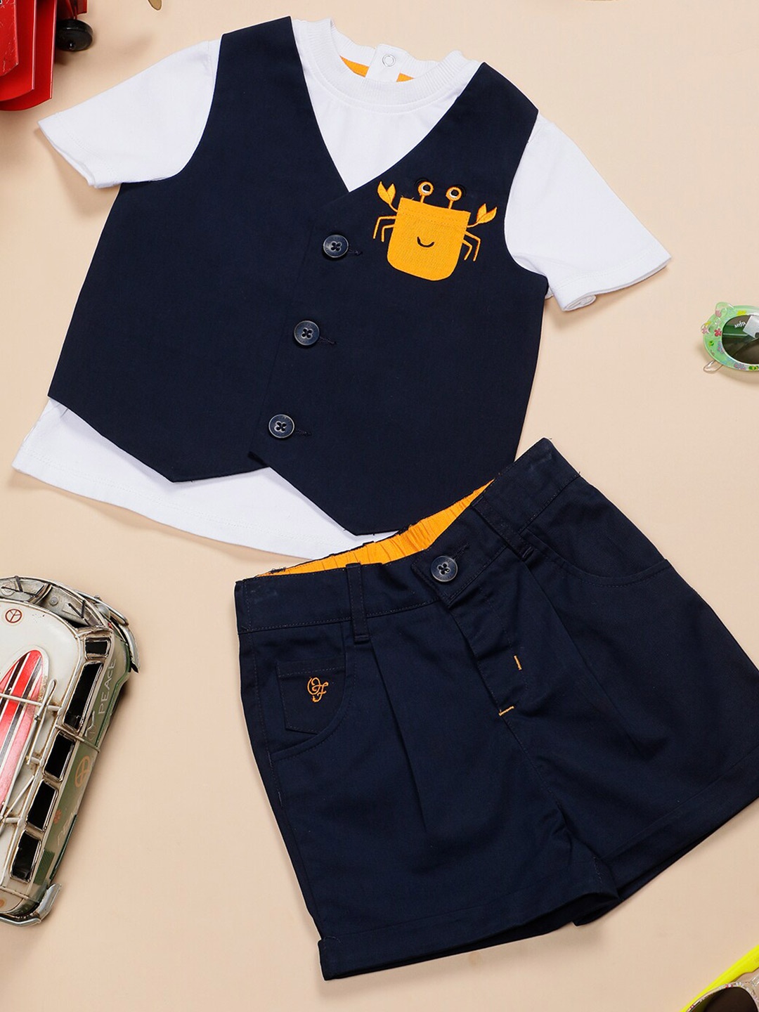 

One Friday Boys T-shirt with Shorts and Waistcoat, Navy blue