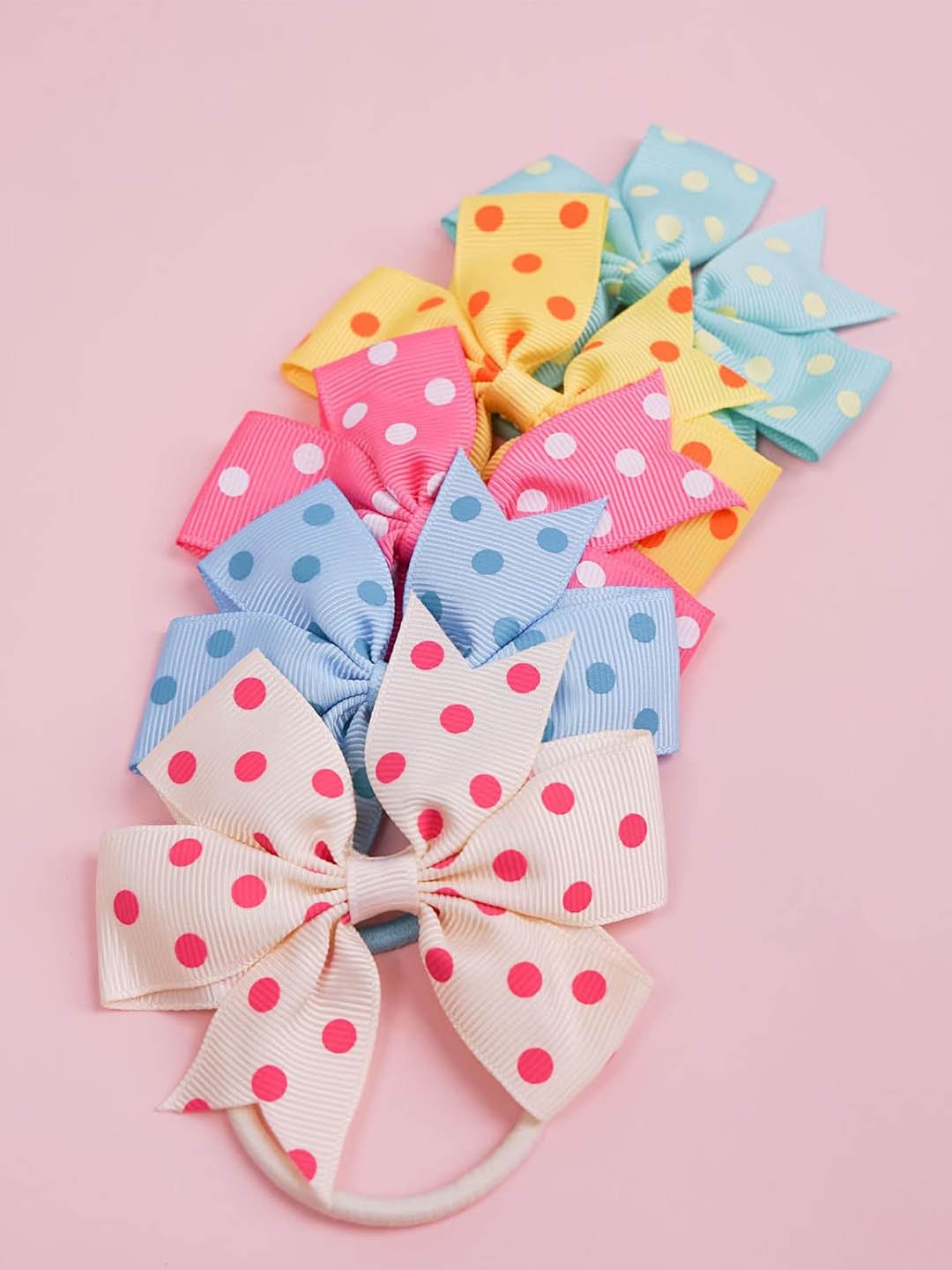 

LYTIX Girls Set Of 12 Polka Dot Printed Bow Ponytail Holders, White