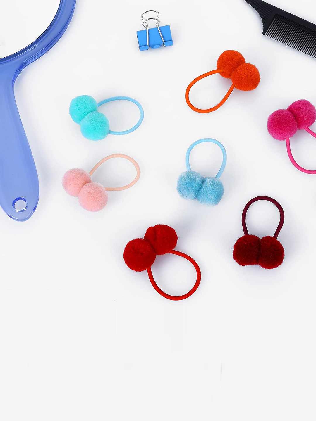 

LYTIX Girls Set Of 12 Soft Furr Pom Pom Ponytail Holders, Assorted