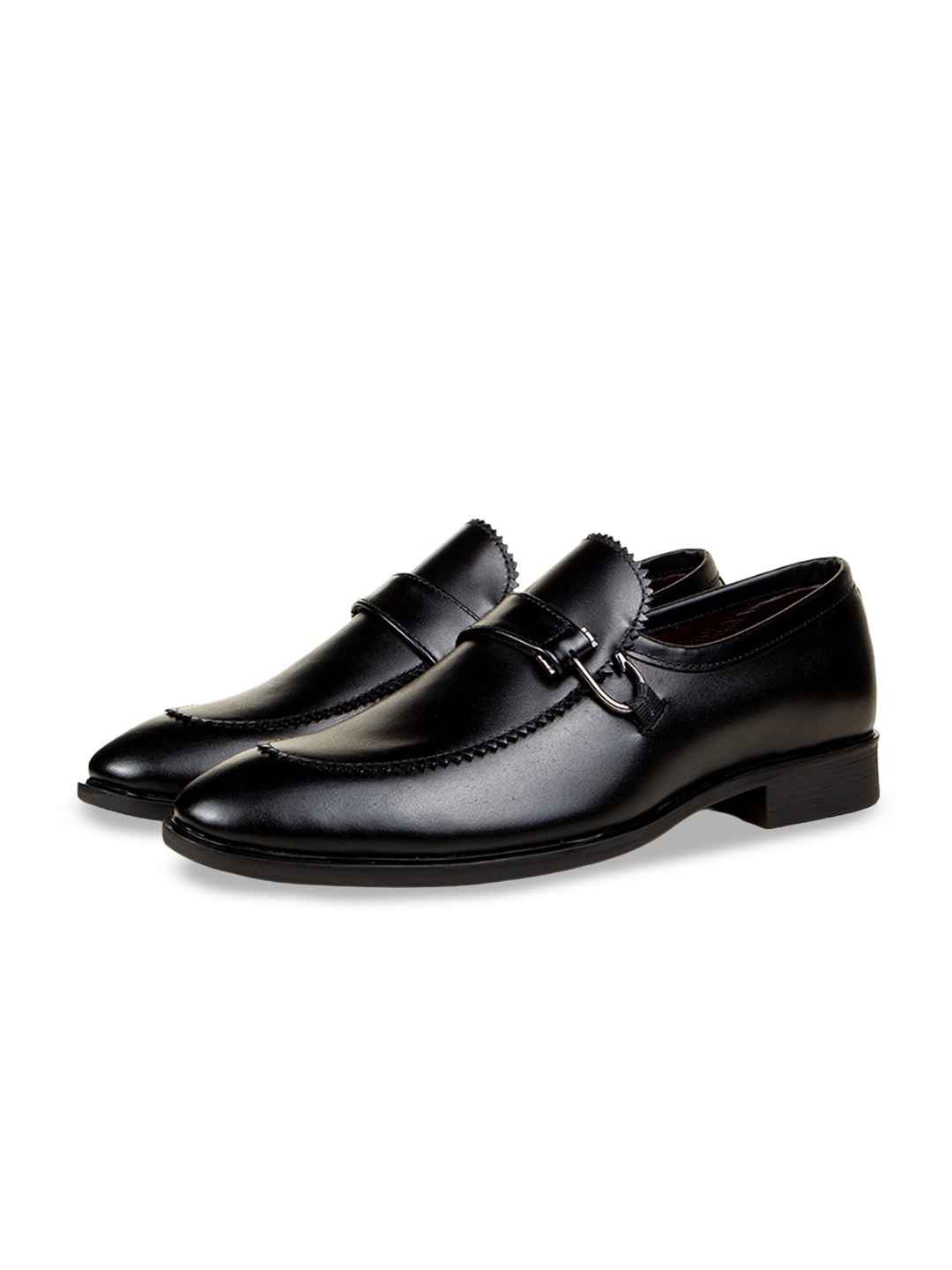 Cliff Fjord Men Buckle Detailed Leather Formal Loafers, Black