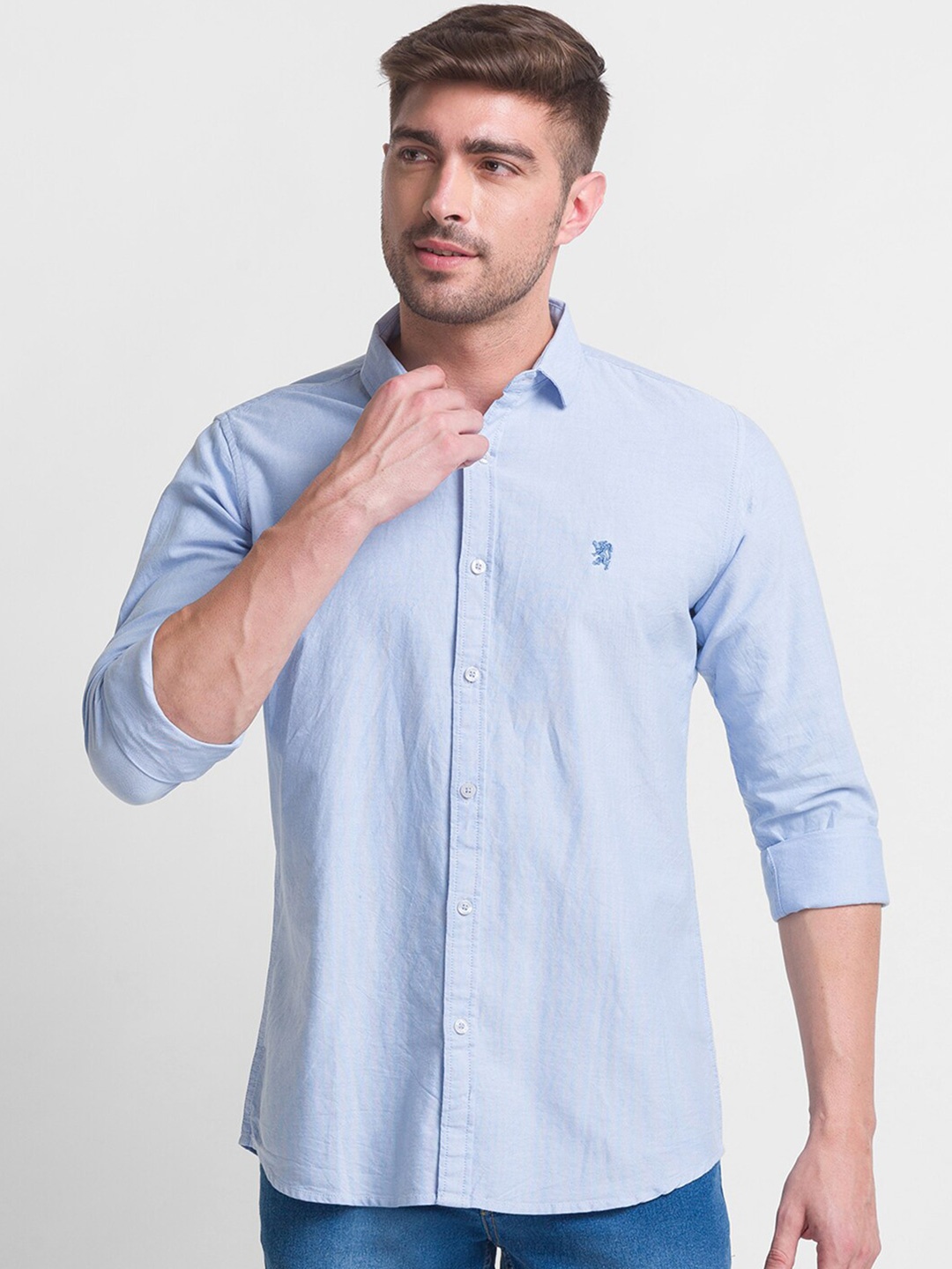 

GIORDANO Spread Collar Cotton Slim Fit Casual Shirt, Blue