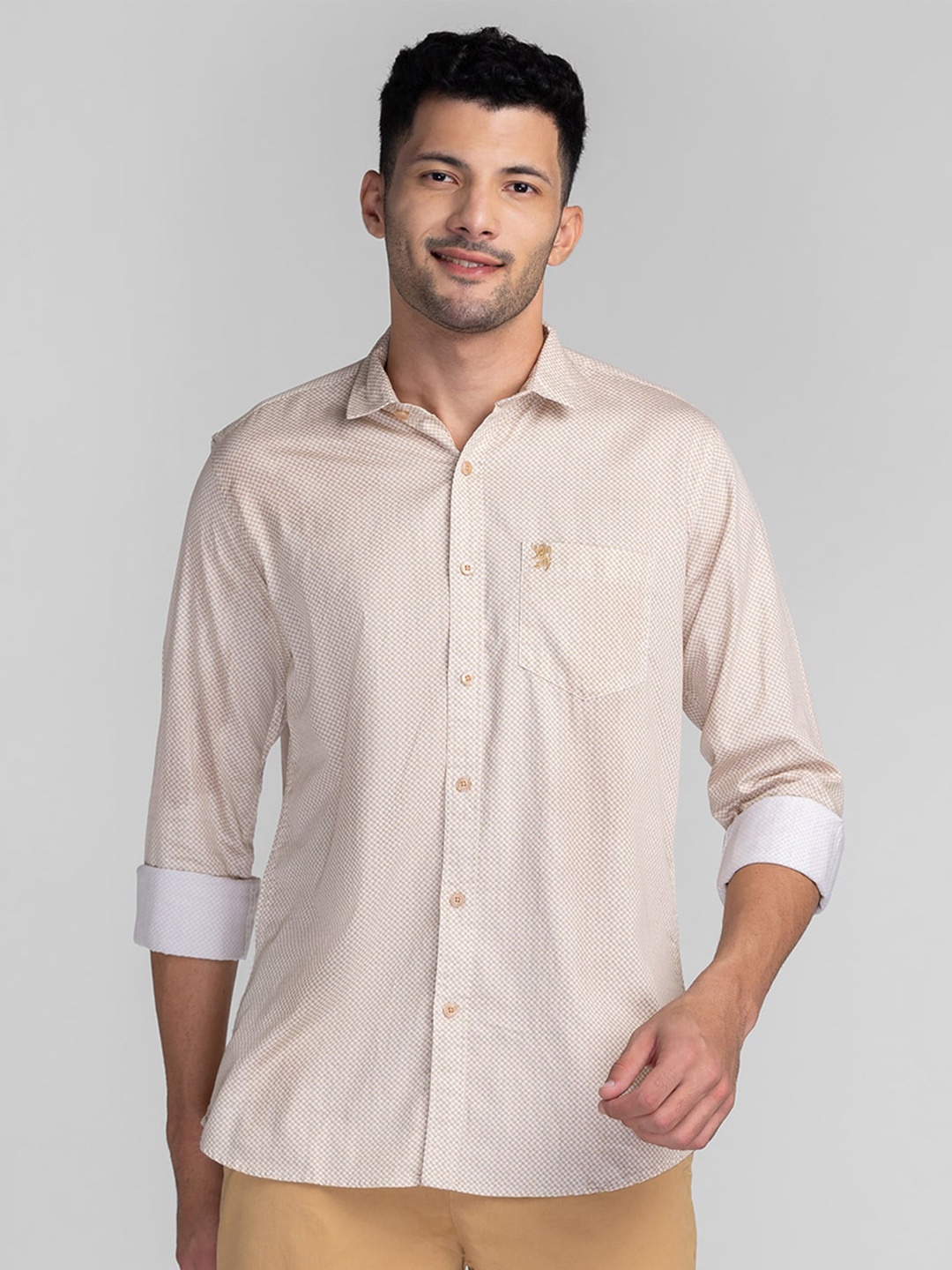 

GIORDANO Spread Collar Cotton Slim Fit Casual Shirt, Brown