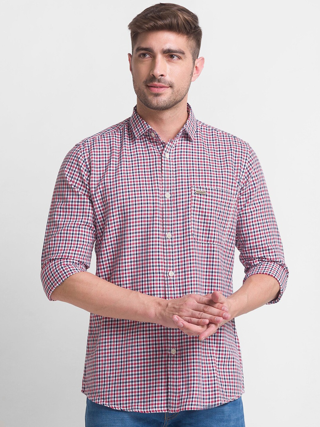 

GIORDANO Slim Fit Checked Cotton Casual Shirt, Red