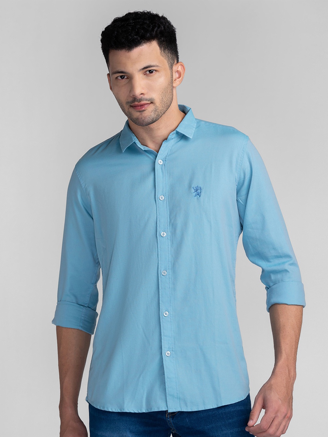 

GIORDANO Spread Collar Cotton Slim Fit Casual Shirt, Blue