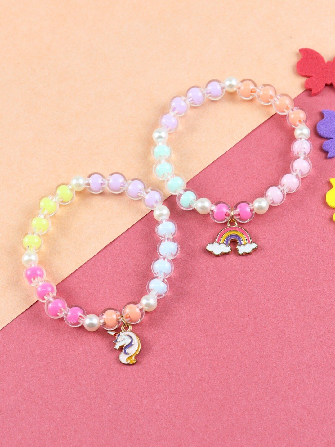 

Asthetika Kids Girls Set Of 2 Beaded Elasticated Bracelet, Pink