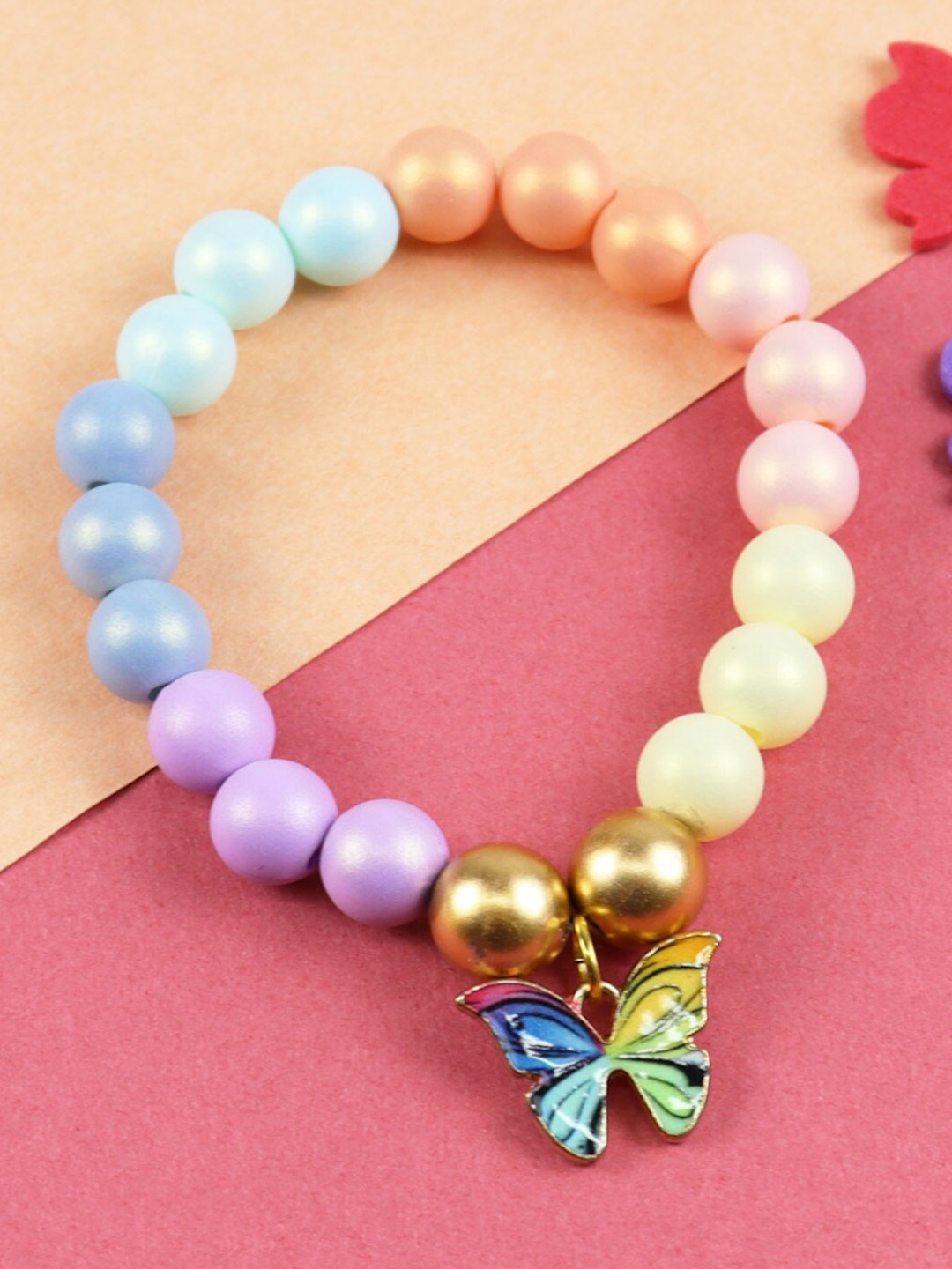 

Asthetika Kids Girls Butterfly Beaded Elasticated Bracelet, Pink
