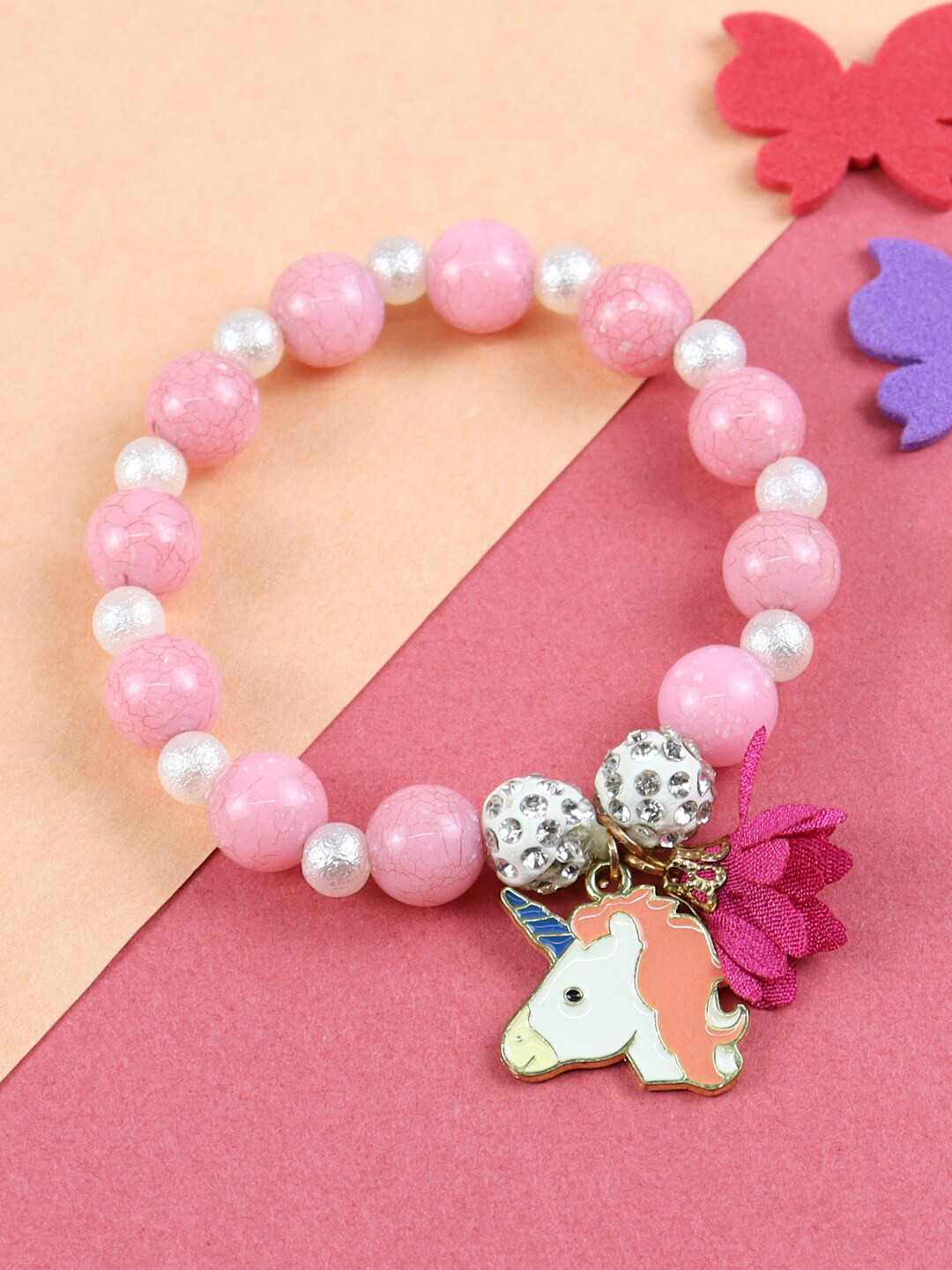 

Asthetika Kids Girls Unicorn Charm Beaded Elasticated Bracelet, Pink
