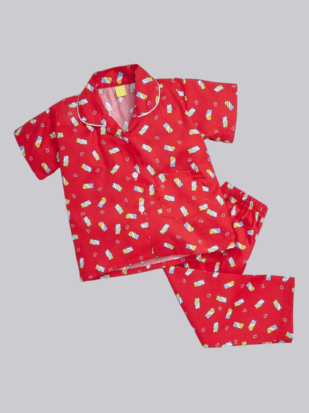 

The Magic Wand Kids Conversational Printed Pure Cotton Shirt With Pyjamas, Red
