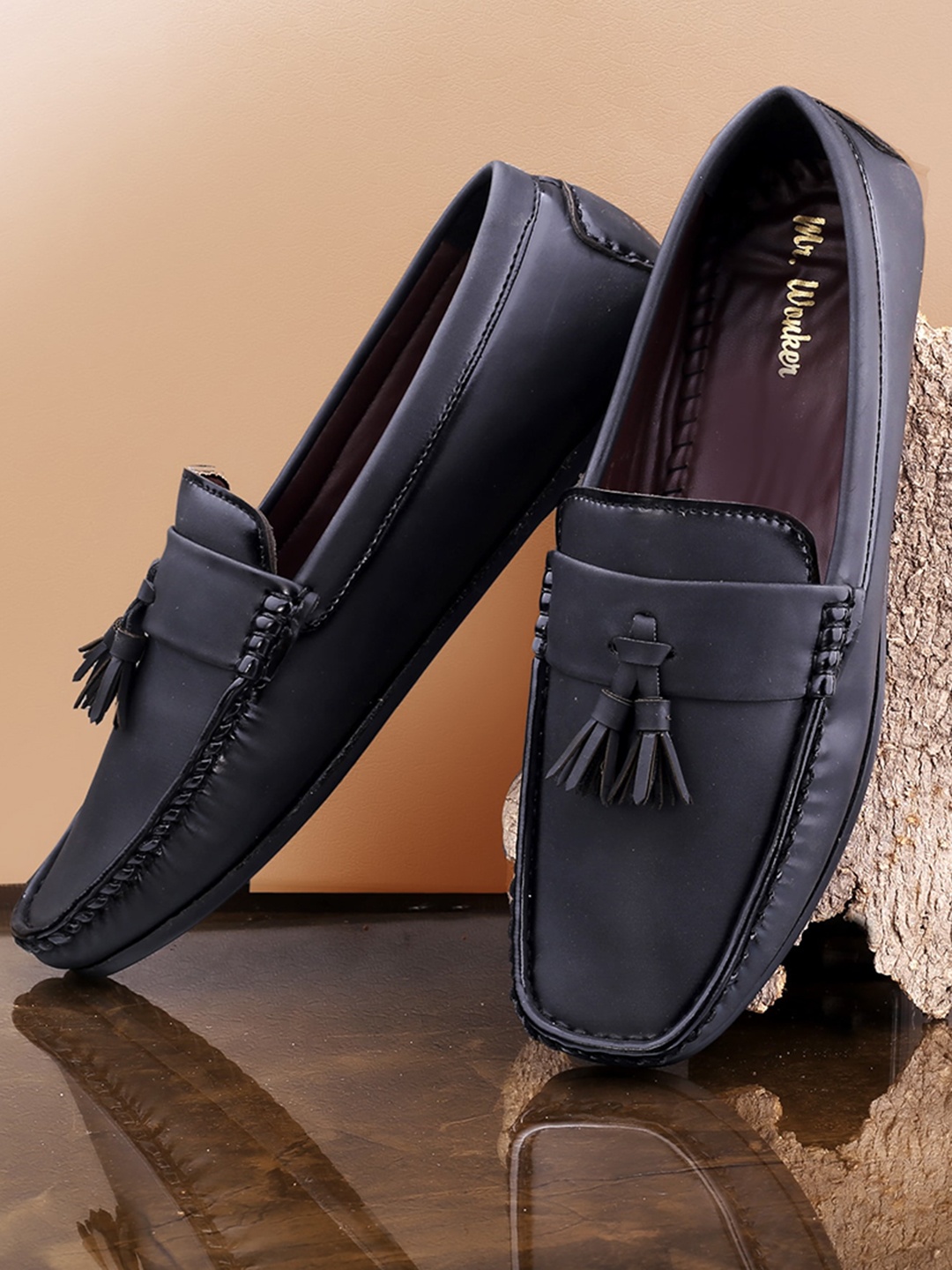 

mr.wonker Men Textured Driving Shoes, Black
