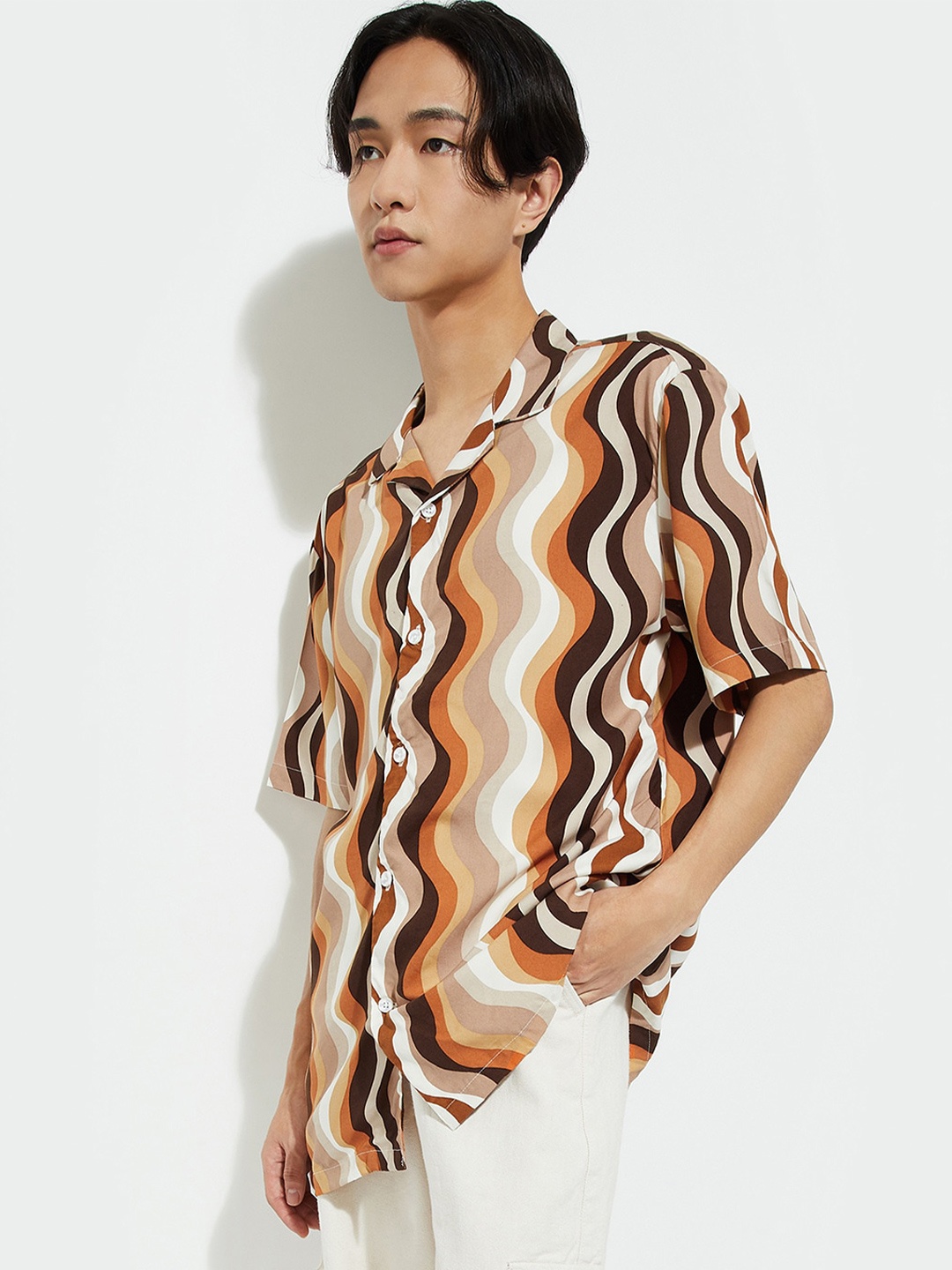 

max URB_N Printed Spread Collar Short Sleeves Casual Shirt, Multi