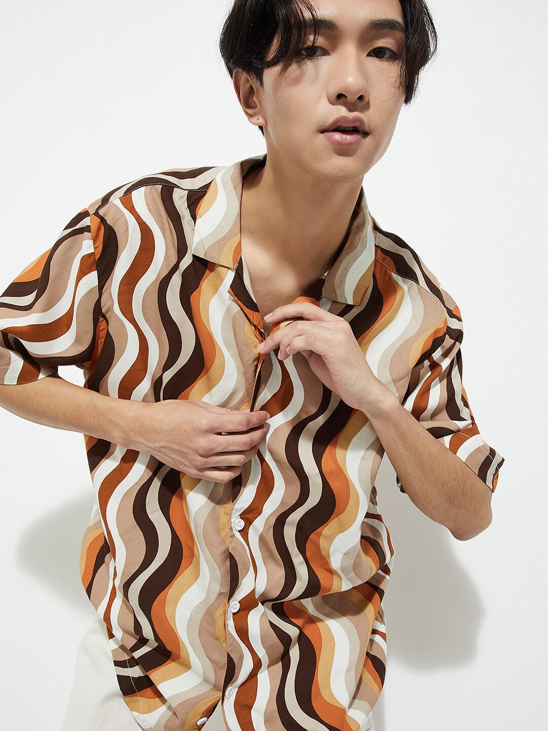

max URB_N Men Printed Spread Collar Long Sleeves Cotton Casual Shirt, Multi