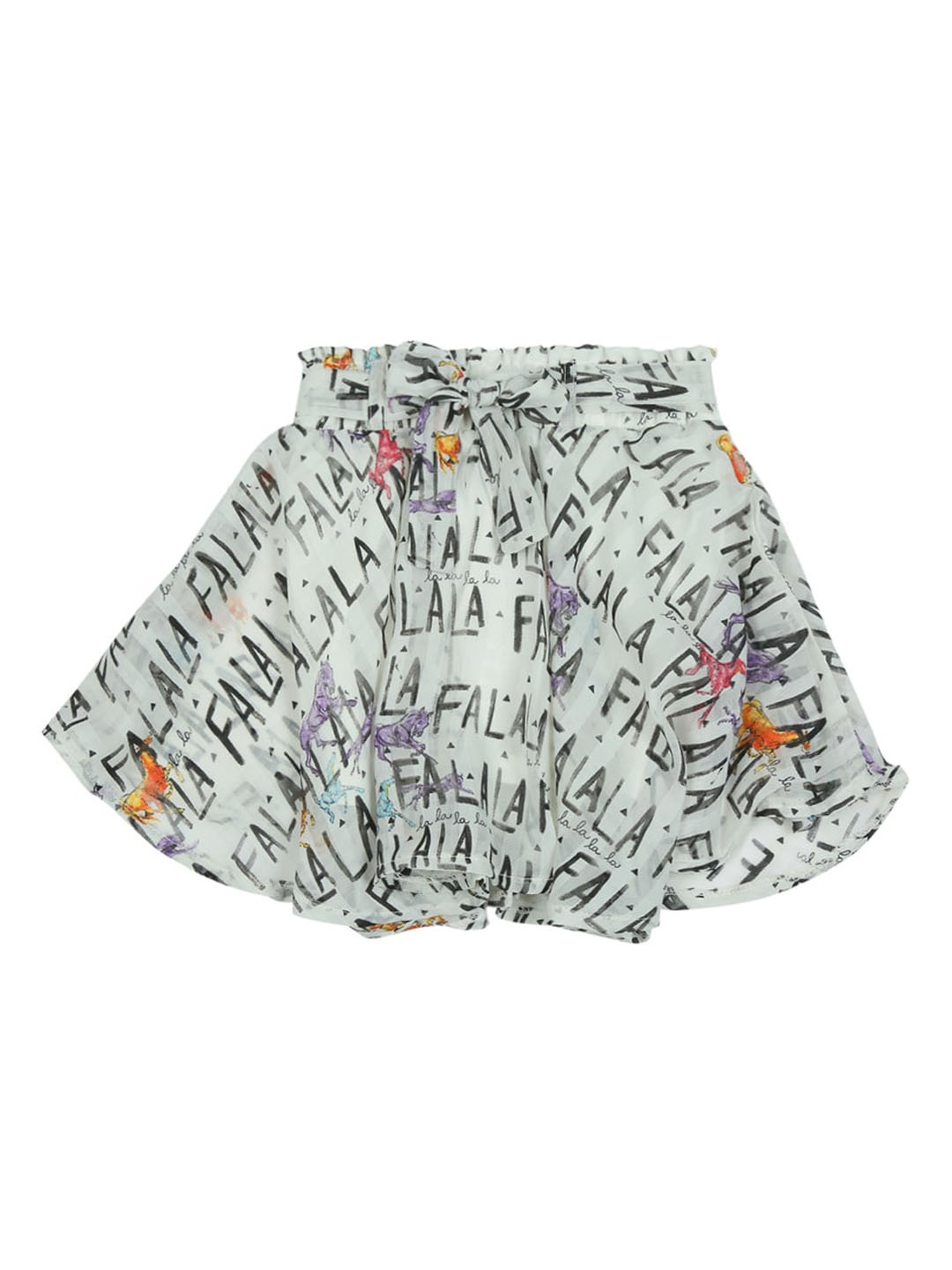 

Actuel Girls Typographic-Printed Georgette Flared Skirt With Attached Shorts & Belt, Off white