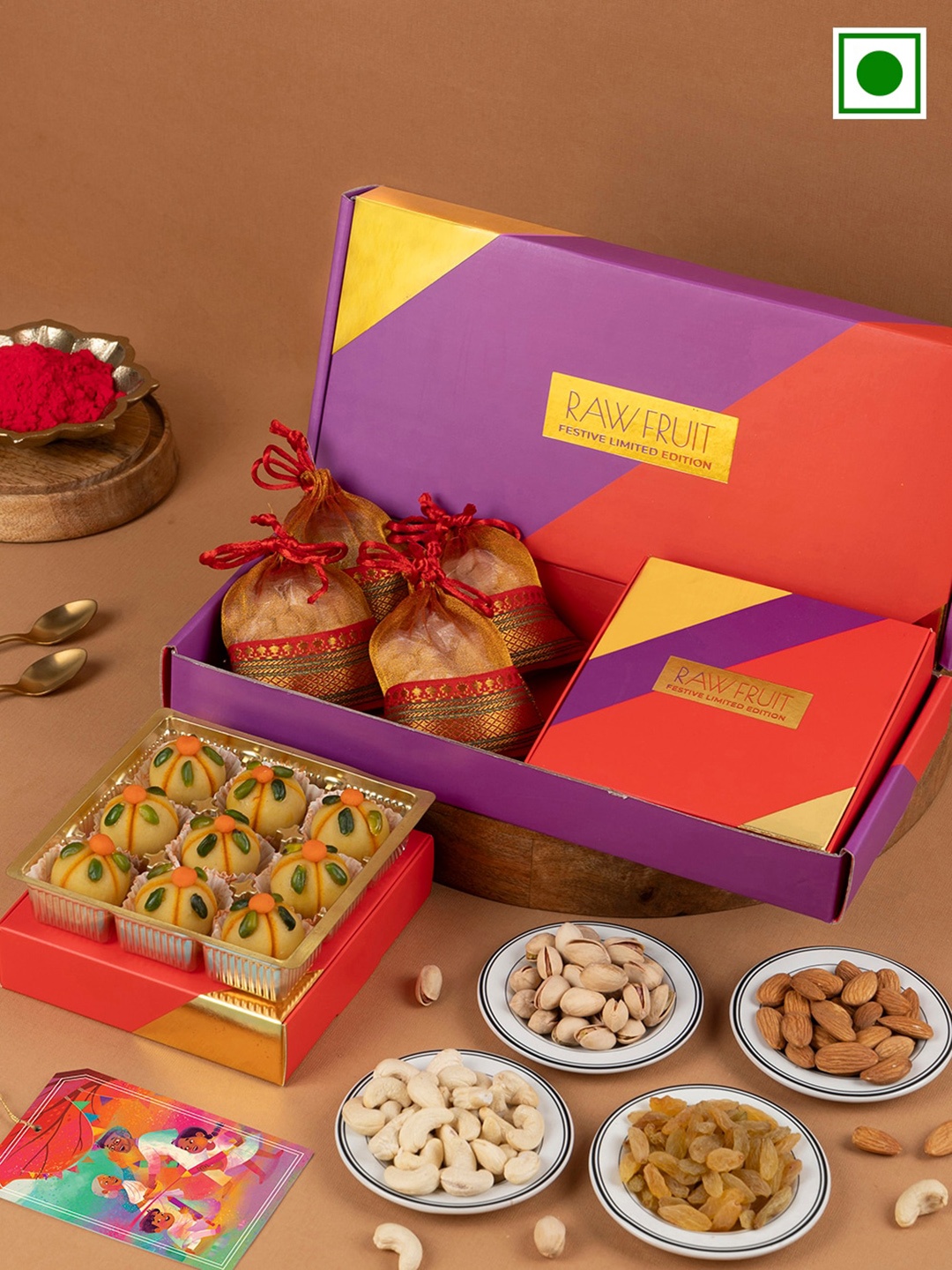 

RawFruit Pack Of 6 Holi Gift Pack: Sweets & Dry Fruits, Multi
