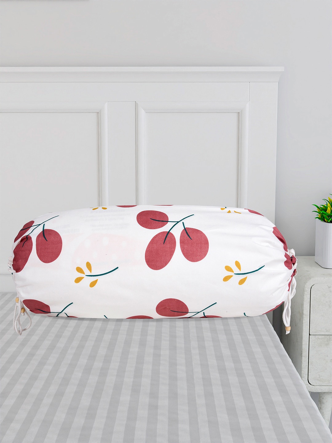 

Kuber Industries White & Red 6 Pieces Floral Printed Cotton Bolster Covers