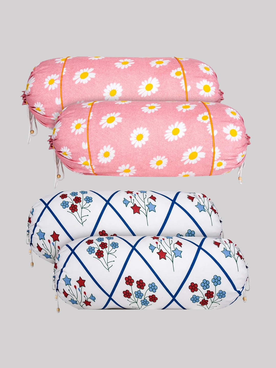 

Kuber Industries 4 Pieces Blue & Pink Printed Cotton Bolster Covers