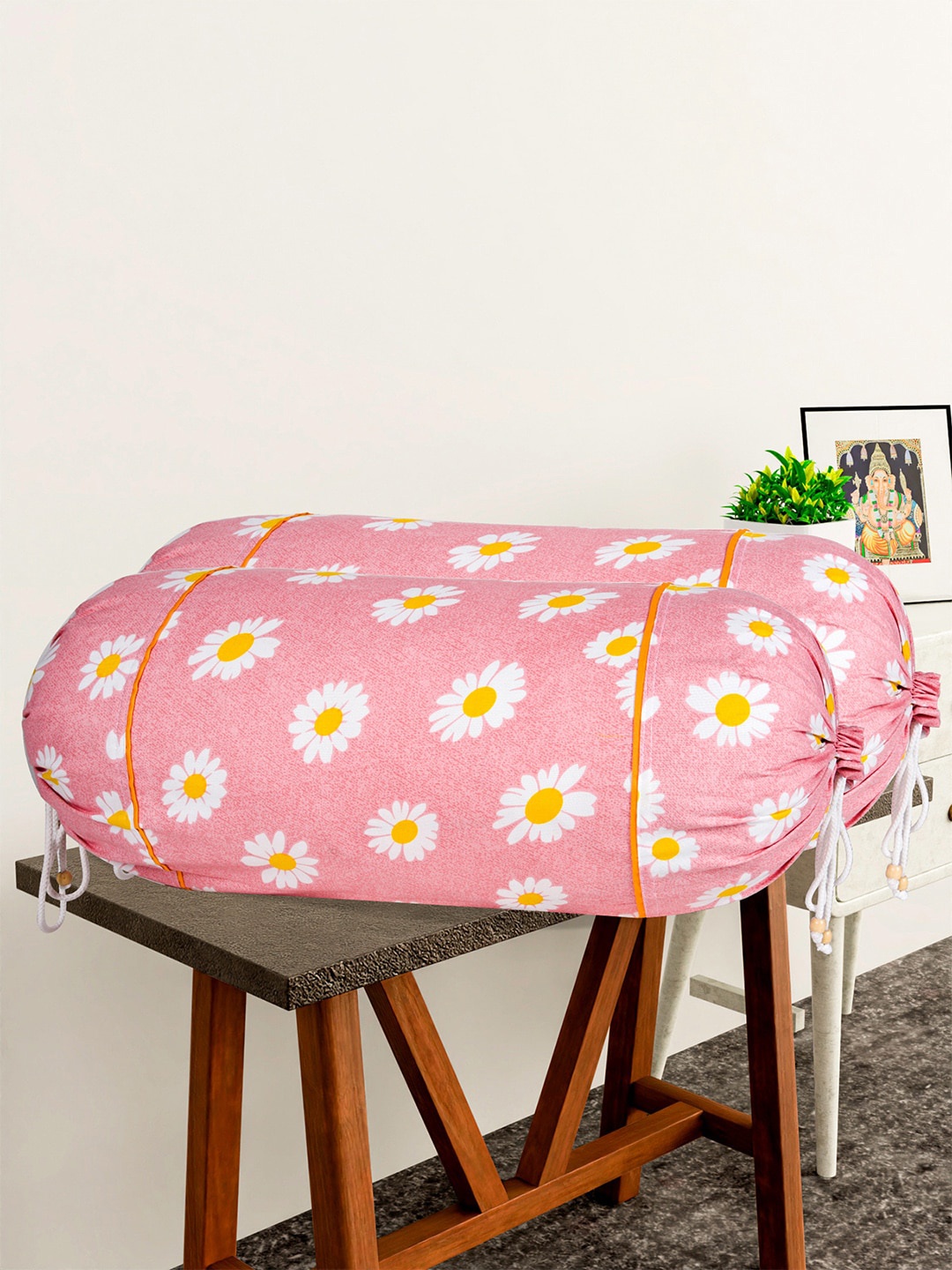 

Kuber Industries Pink 4 Pieces Printed Cotton Bolster Covers