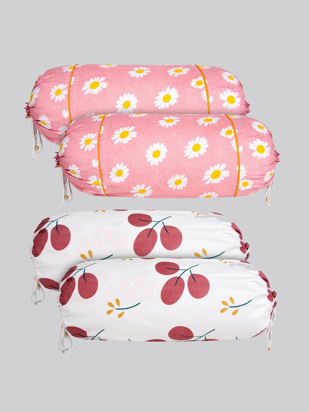 

Kuber Industries Pink & Red 4 Pieces Printed Cotton Bolster Covers