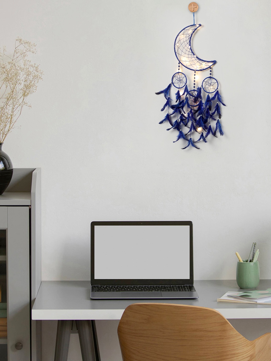 

DULI Blue Crescent Moon Hanging With Lights Windchime