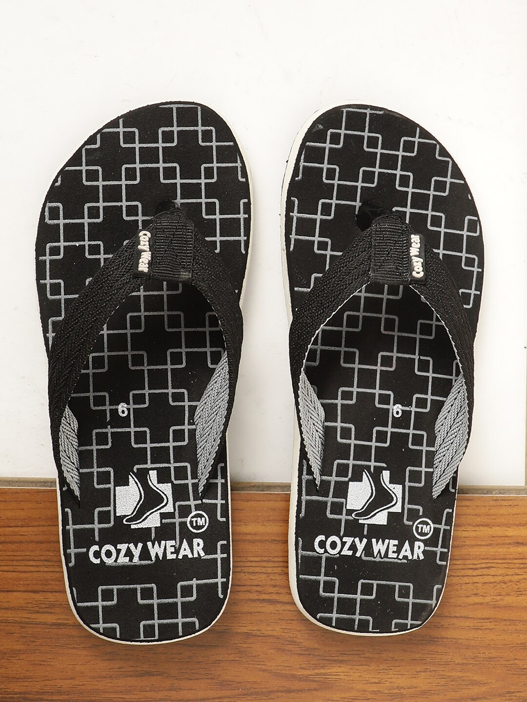 

Cozy Wear Men Printed Thong Flip-Flops, Black